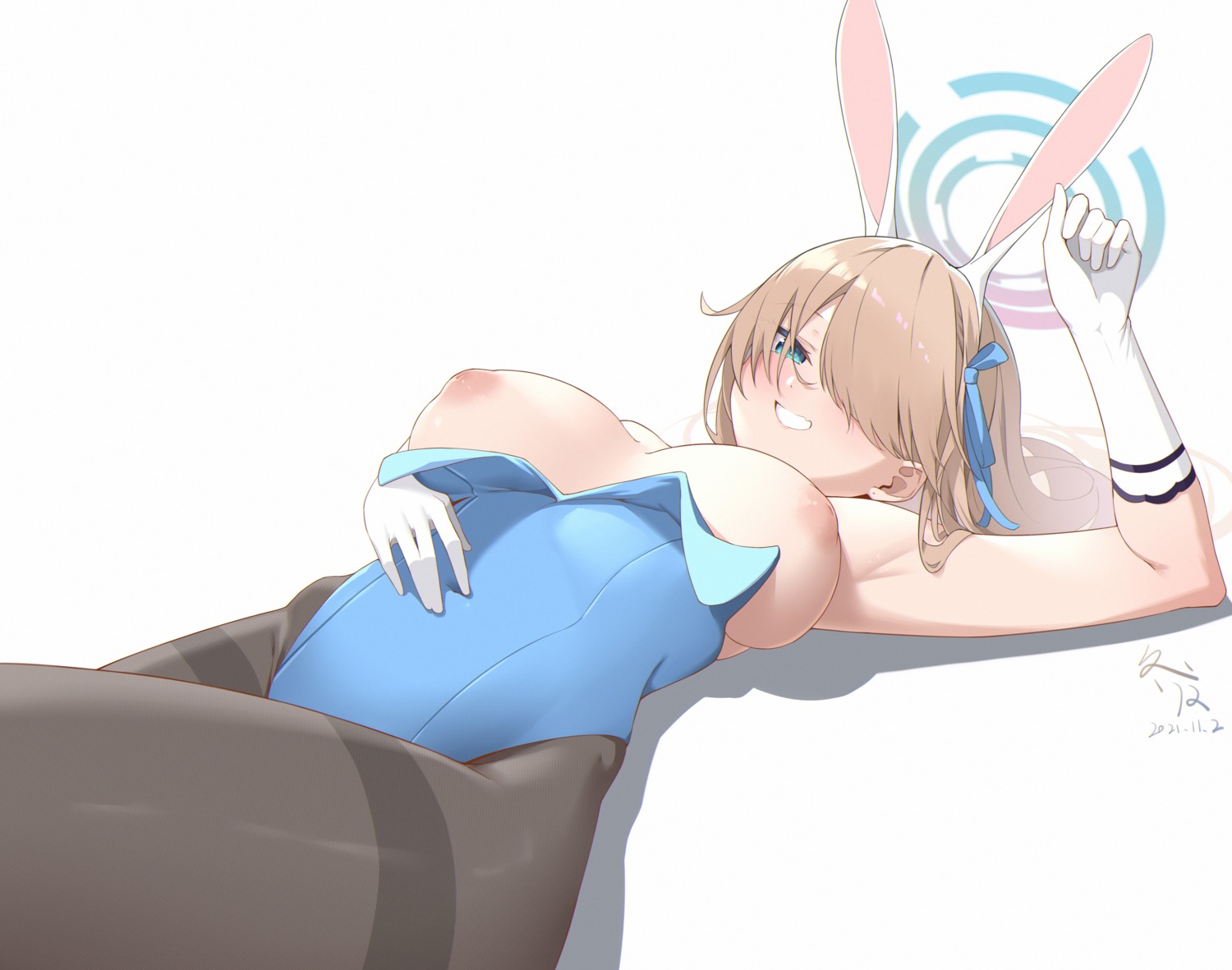 animal_ears blue_archive breasts bunny_ears bunny_girl dongye1551 halo ichinose_asuna nipples no_bra pantyhose