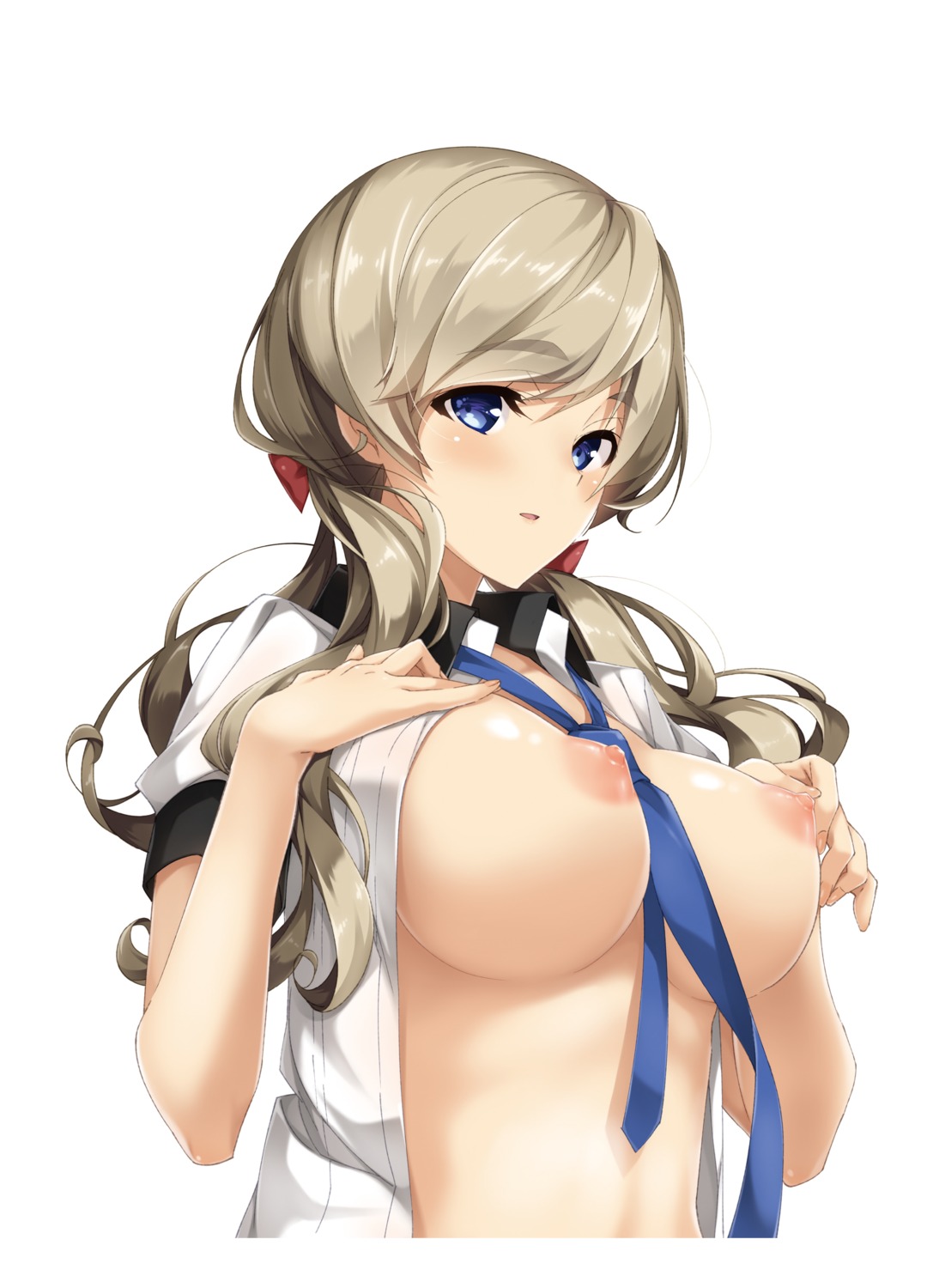 asakawa_shina breasts kurusu_yukako mint_cube ninki_seiyuu_no_tsukurikata nipples no_bra open_shirt seifuku