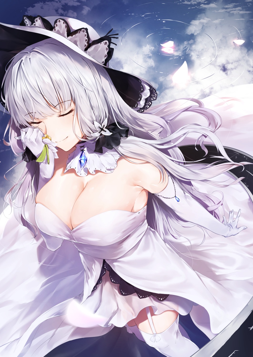 azur_lane cleavage dress hplay illustrious_(azur_lane) see_through stockings thighhighs