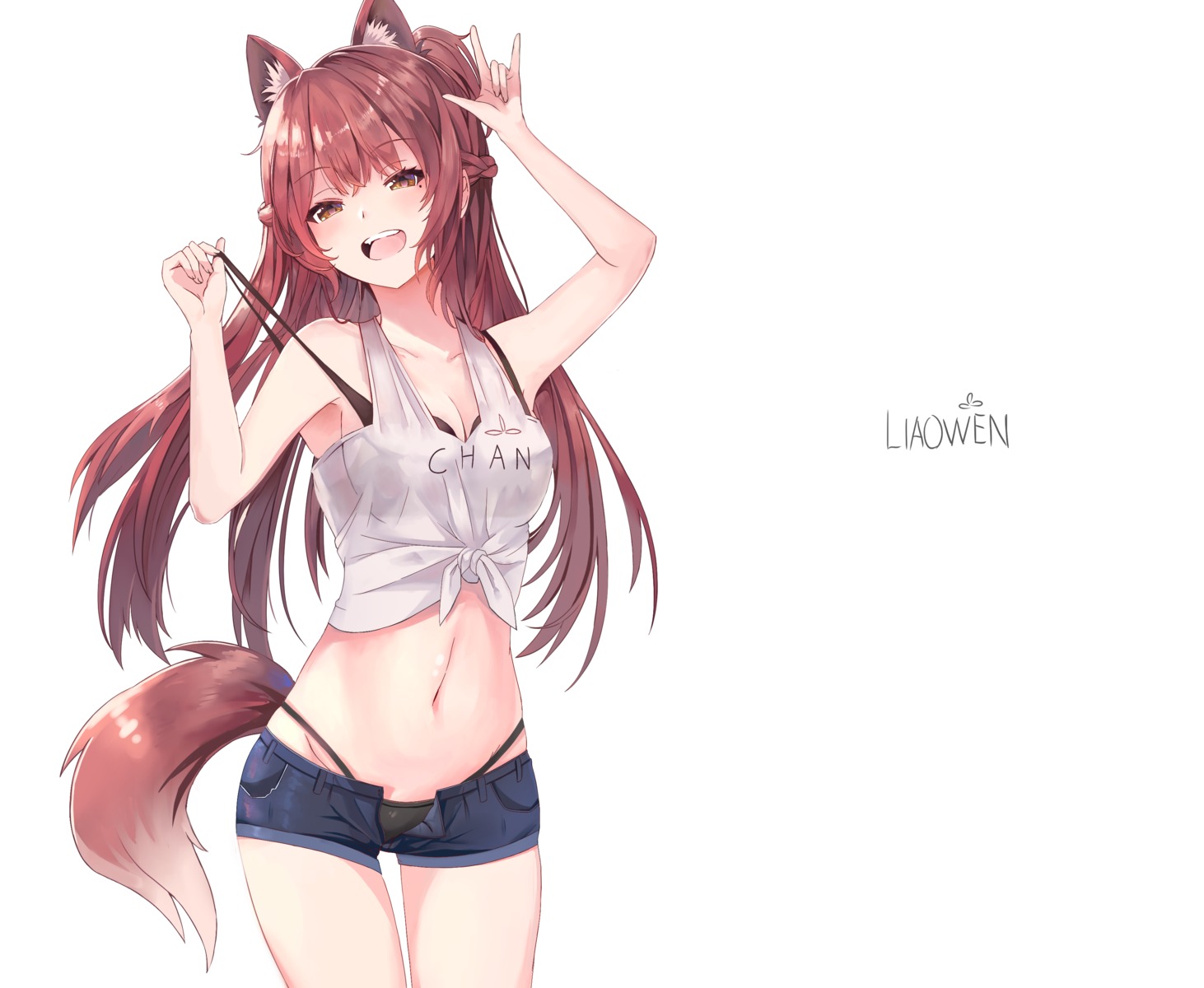 animal_ears bra cleavage liaowen pantsu see_through tail undressing