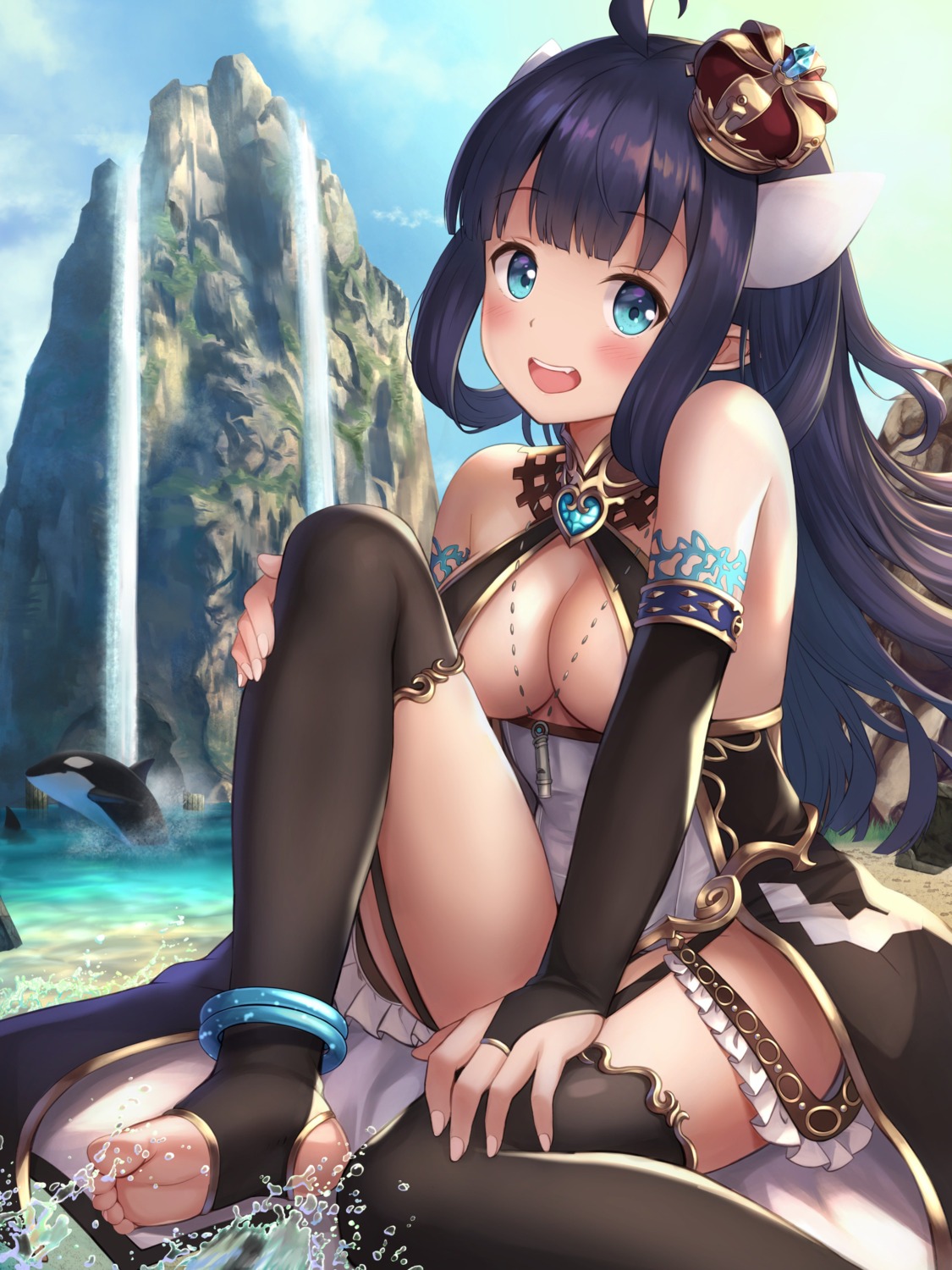 animal_ears no_bra pointy_ears stockings thighhighs underboob wet yuririn_poi