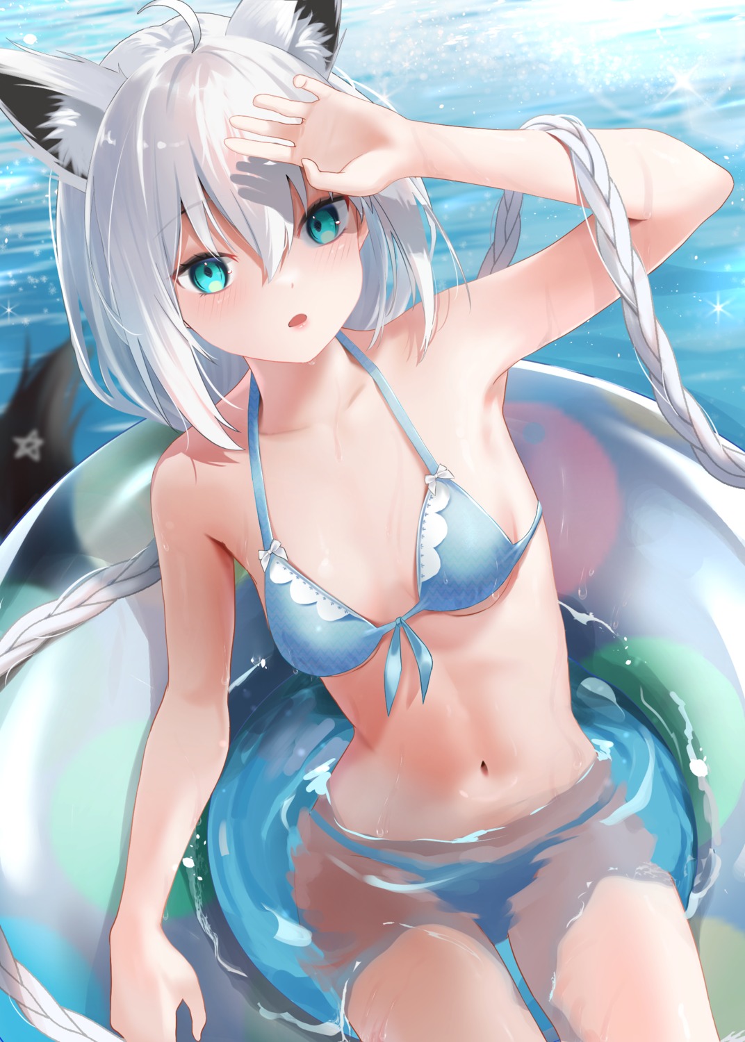 animal_ears bikini hololive hololive_gamers kitsune miaohik shirakami_fubuki swimsuits tail wet