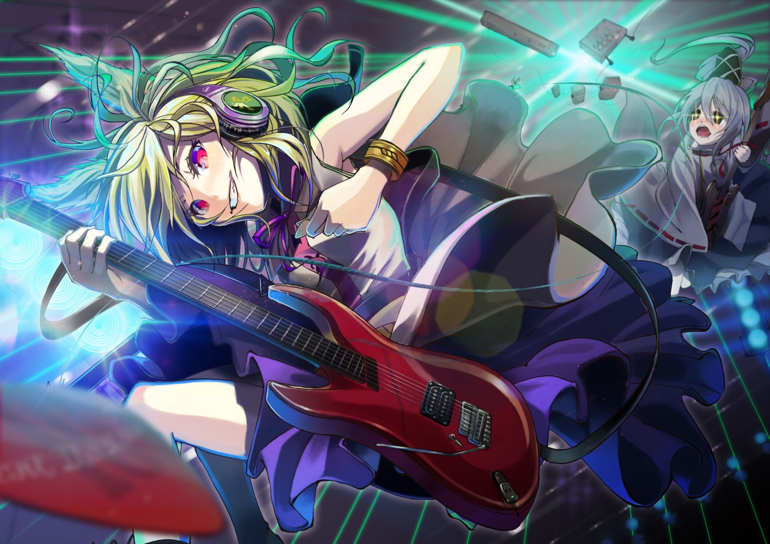 fukurou_(suga0930) guitar headphones mononobe_no_futo touhou toyosatomimi_no_miko