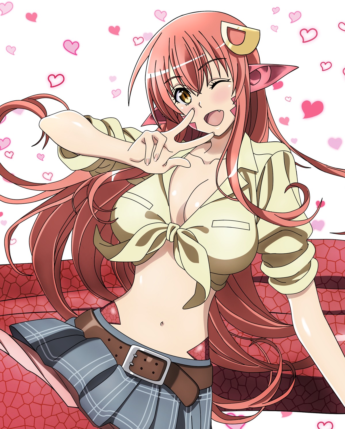 cleavage dt501061 miia_(monster_musume) monster_girl monster_musume_no_iru_nichijou no_bra open_shirt pointy_ears tail