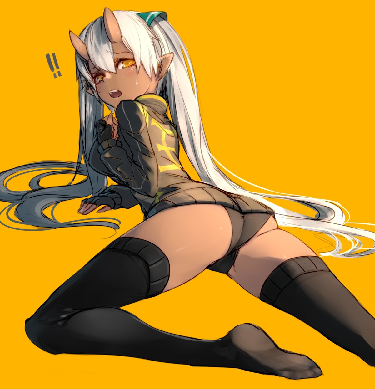 ass horns kumonji_aruto pantsu pointy_ears sweater thighhighs