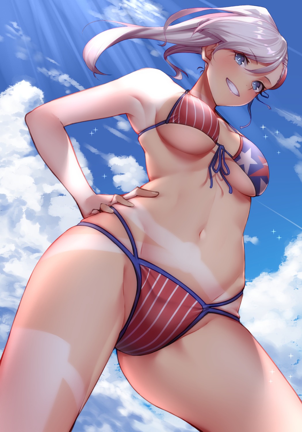 bikini cleavage fate/grand_order kuen_(kuennn12) miyamoto_musashi_(fate/grand_order) swimsuits tan_lines underboob