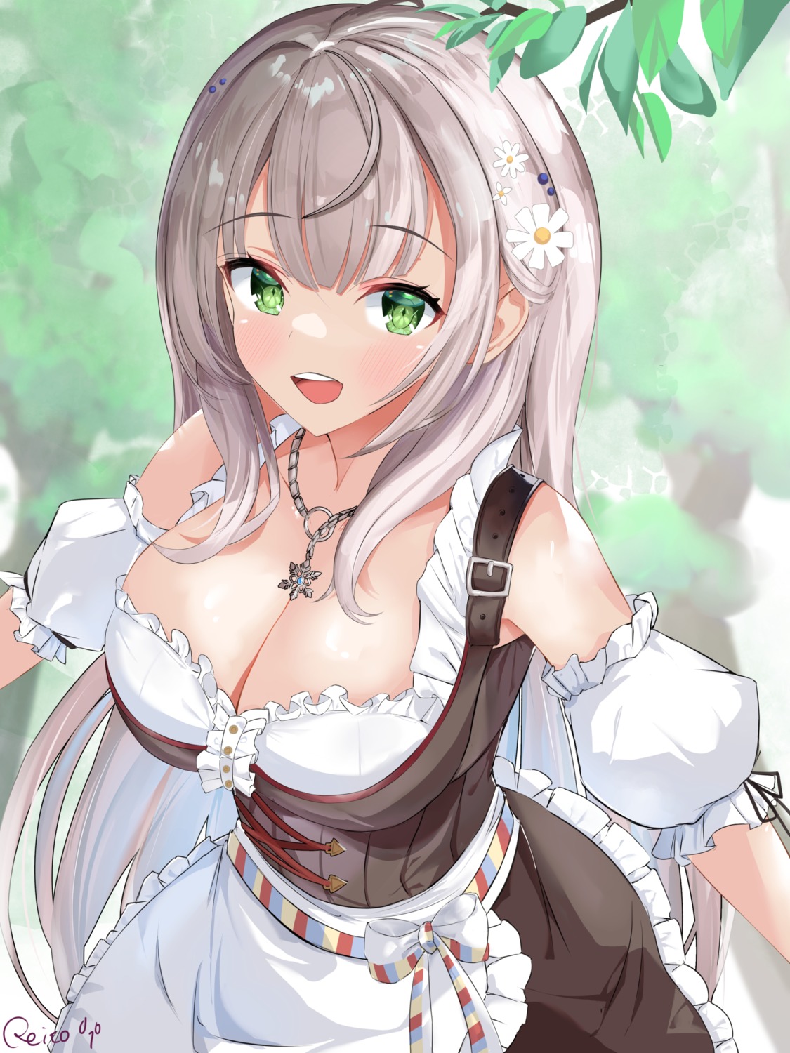 cleavage hololive maid no_bra reitou_mkn shirogane_noel