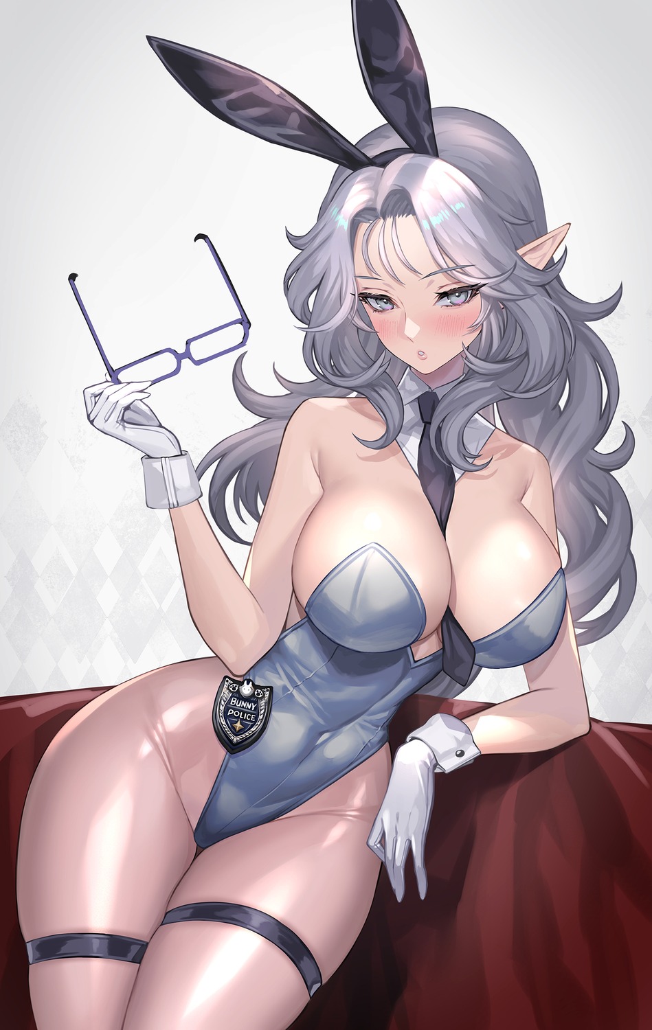 animal_ears bunny_ears bunny_girl garter hitowa megane no_bra pantyhose pointy_ears