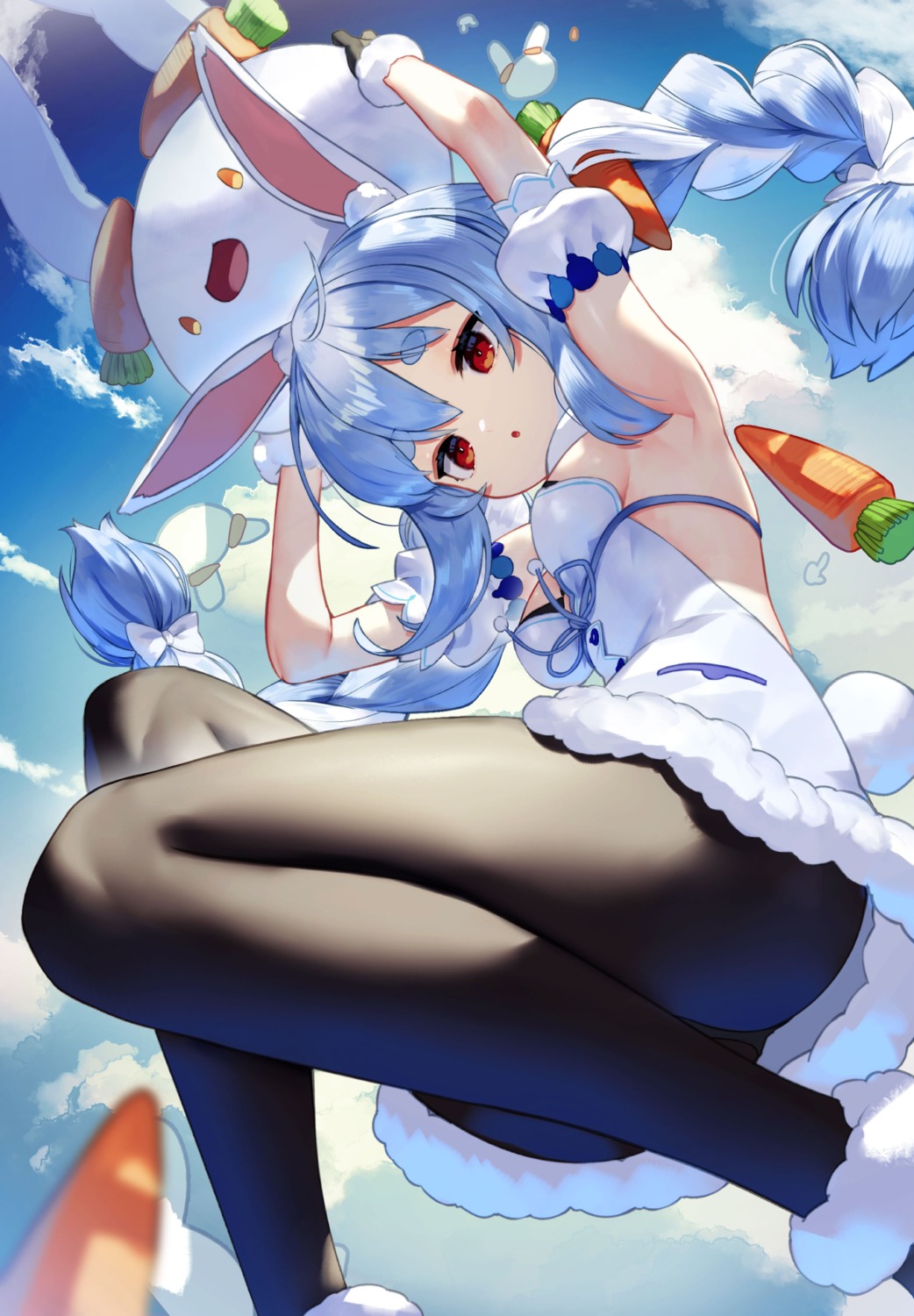 animal_ears bunny_ears bunny_girl hololive no_bra pantyhose scottie tail usada_pekora