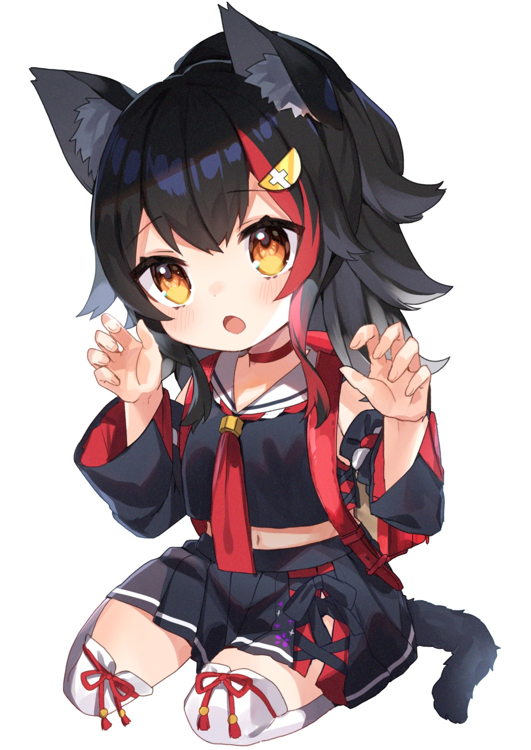animal_ears chibi hololive hololive_gamers noi_mine ookami_mio seifuku tail thighhighs