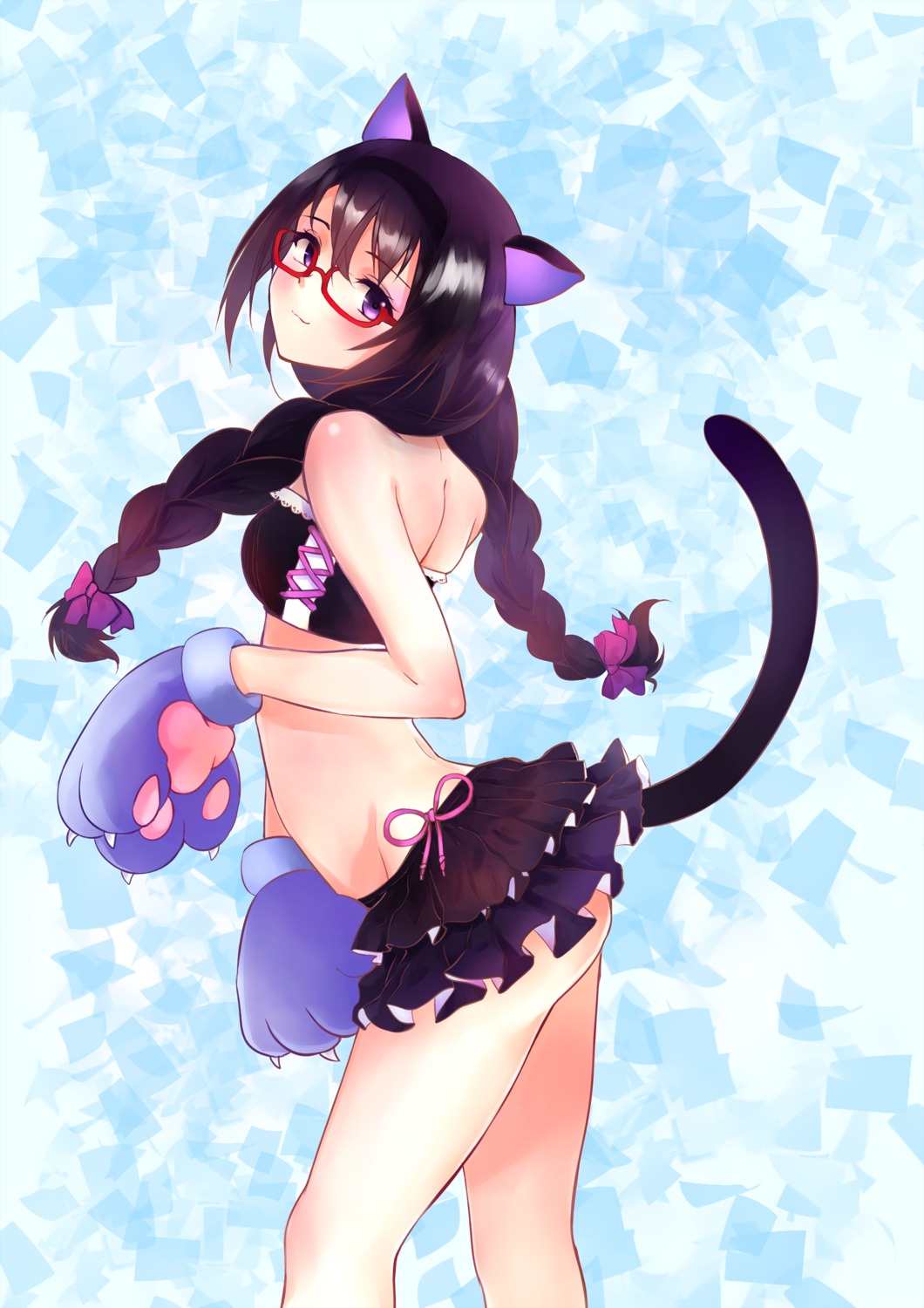 akemi_homura animal_ears ass mahou_shoujo_madoka_magica megane nekomimi tail zhaitengjingcang