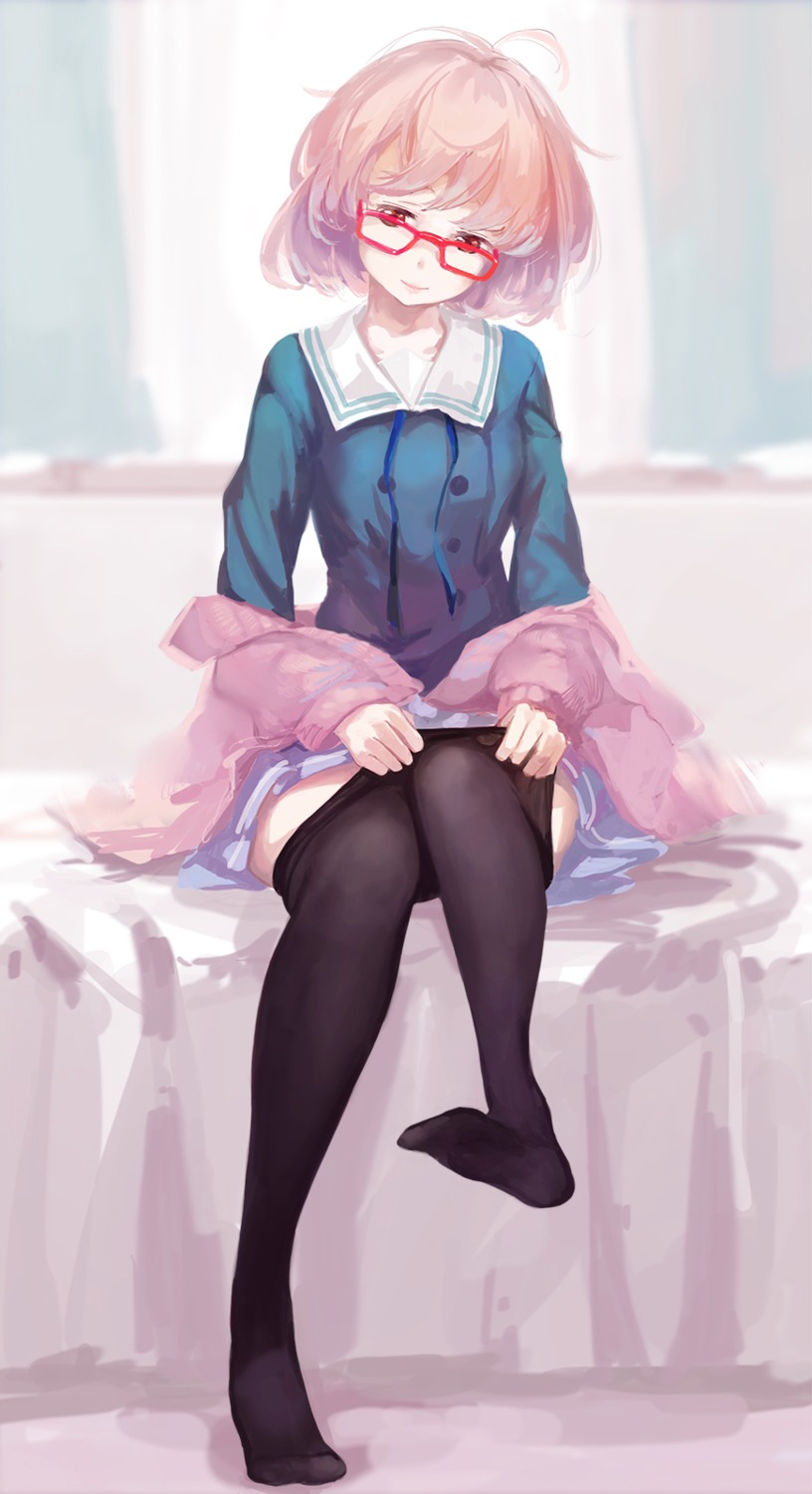 jq kuriyama_mirai kyoukai_no_kanata megane pantyhose seifuku undressing