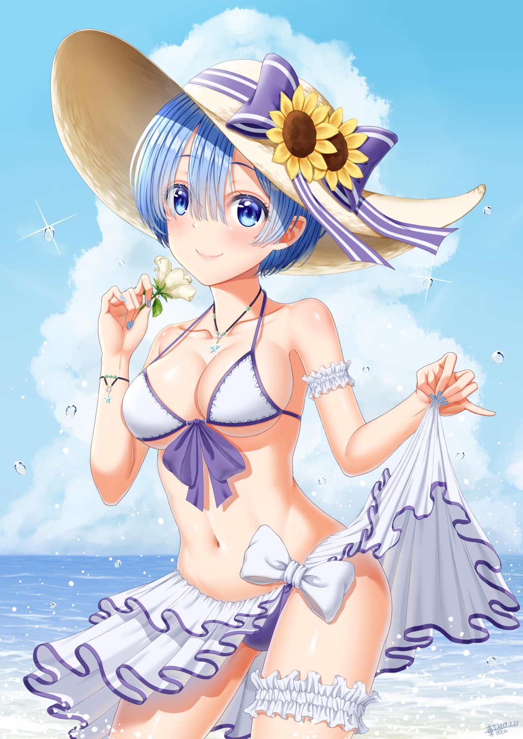 bikini garter ken-san re_zero_kara_hajimeru_isekai_seikatsu rem_(re_zero) skirt_lift swimsuits