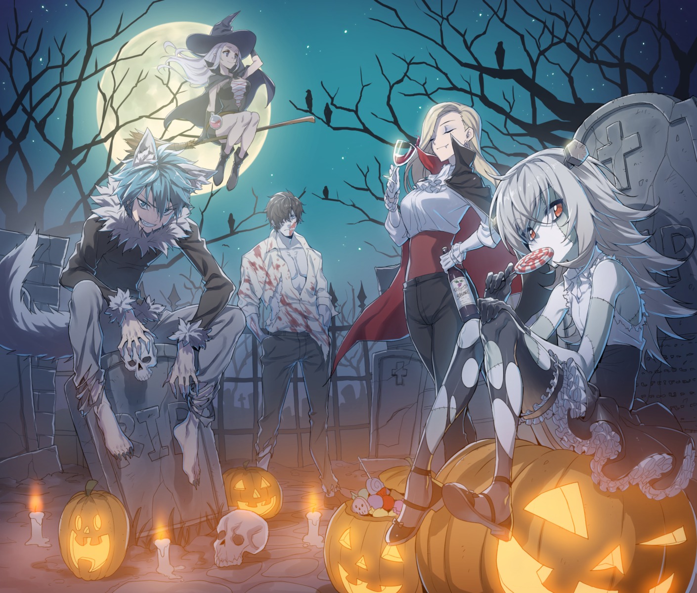 animal_ears blood closers dress halloween stockings supernew tail thighhighs torn_clothes witch