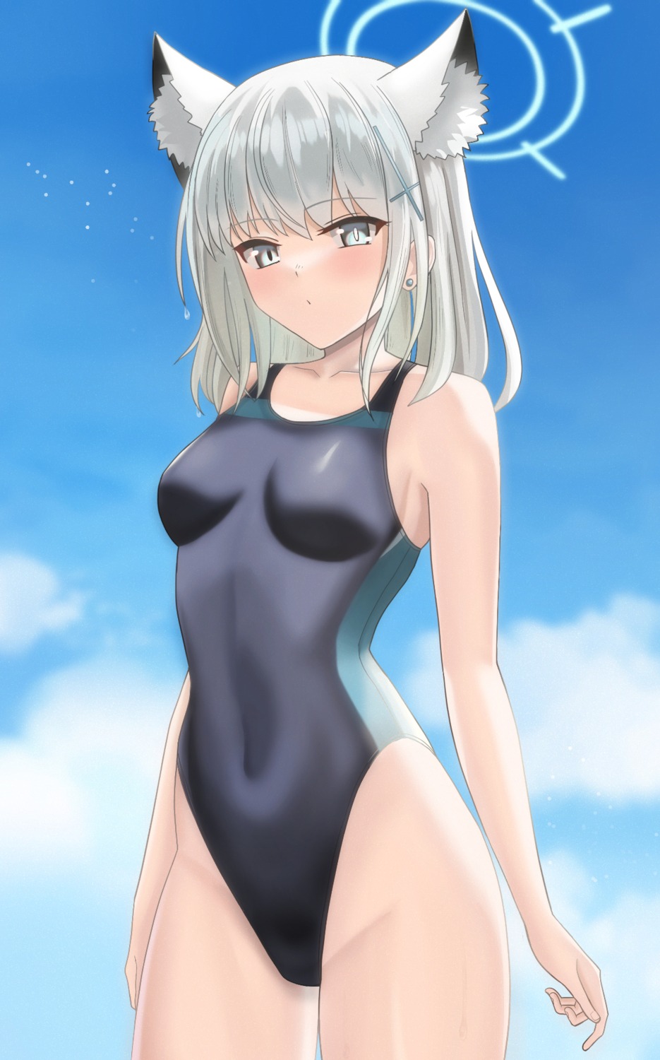 animal_ears blue_archive halo higofushi nekomimi sunaookami_shiroko swimsuits