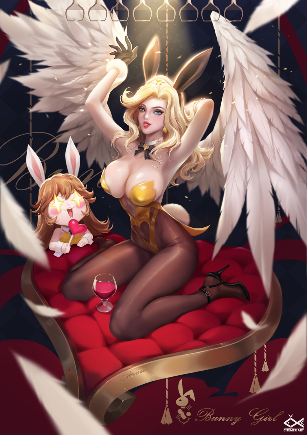 animal_ears bunny_ears bunny_girl citemer cleavage erect_nipples heels mercy_(overwatch) overwatch pantyhose tail wings