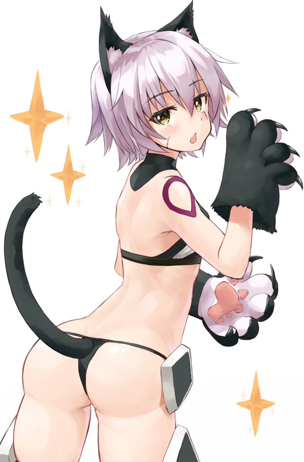 animal_ears ass fate/grand_order jack_the_ripper nekomimi pantsu syunichi tail tattoo thong