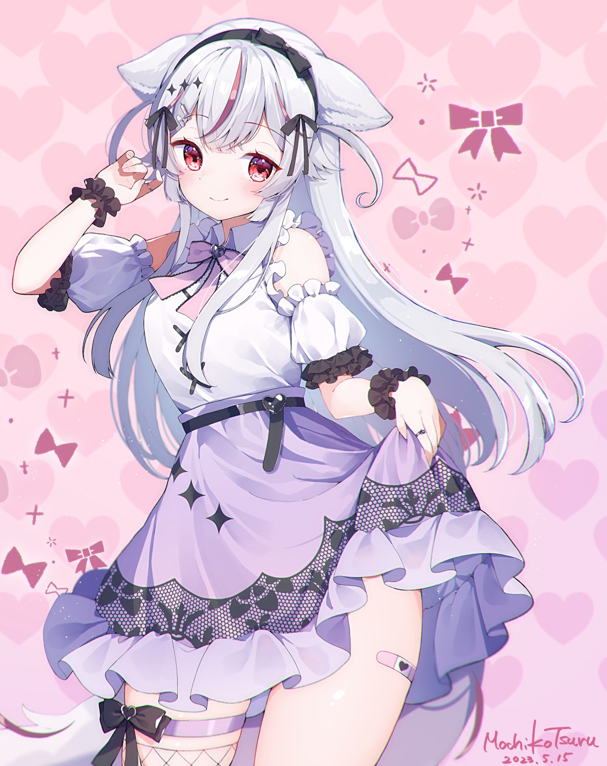 animal_ears bandaid fishnets garter guild_cq kurenagi_eri lolita_fashion mochiko_tsuru skirt_lift tail thighhighs