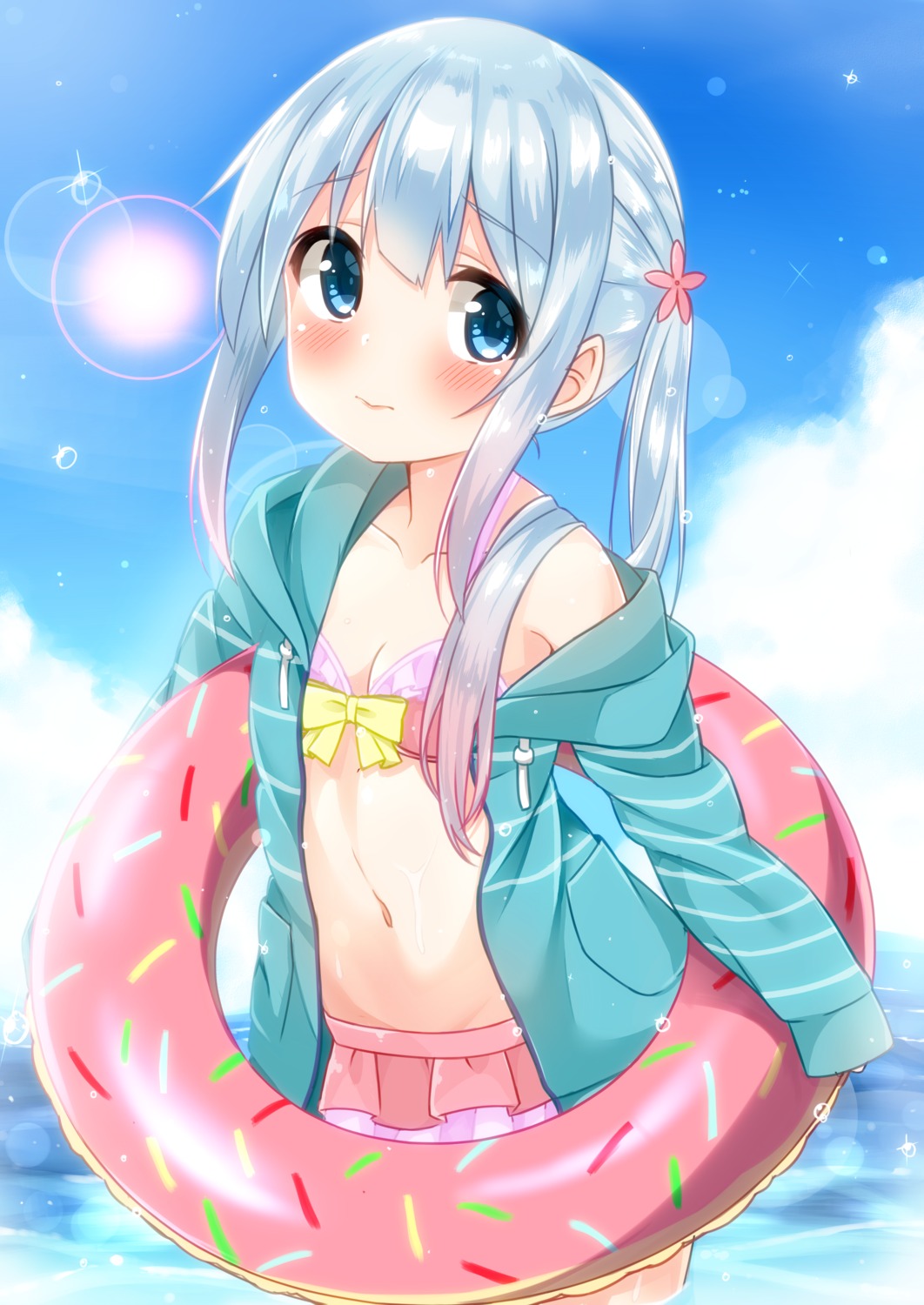 bikini cacao_(cacao0809) cleavage eromanga-sensei izumi_sagiri open_shirt swimsuits wet