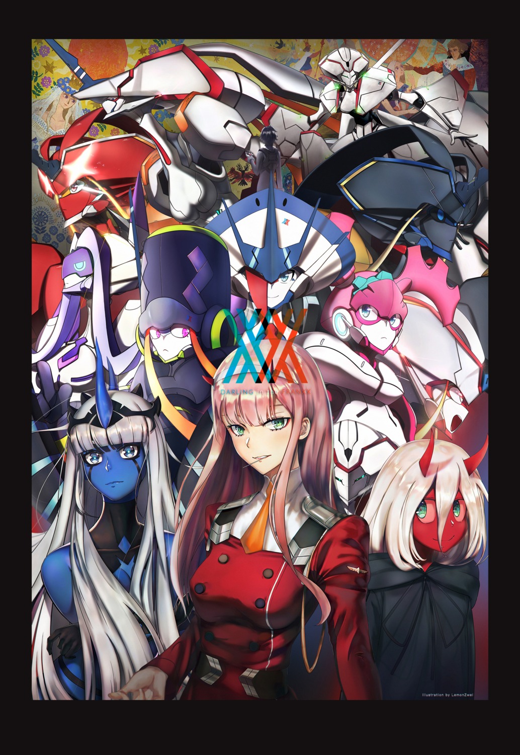 argentea bodysuit chlorophytum code_001 darling_in_the_franxx delphinium duplicate genista hiro_(darling_in_the_franxx) horns mecha murasaki_saki strelizia strelizia_apus uniform zero_two_(darling_in_the_franxx)