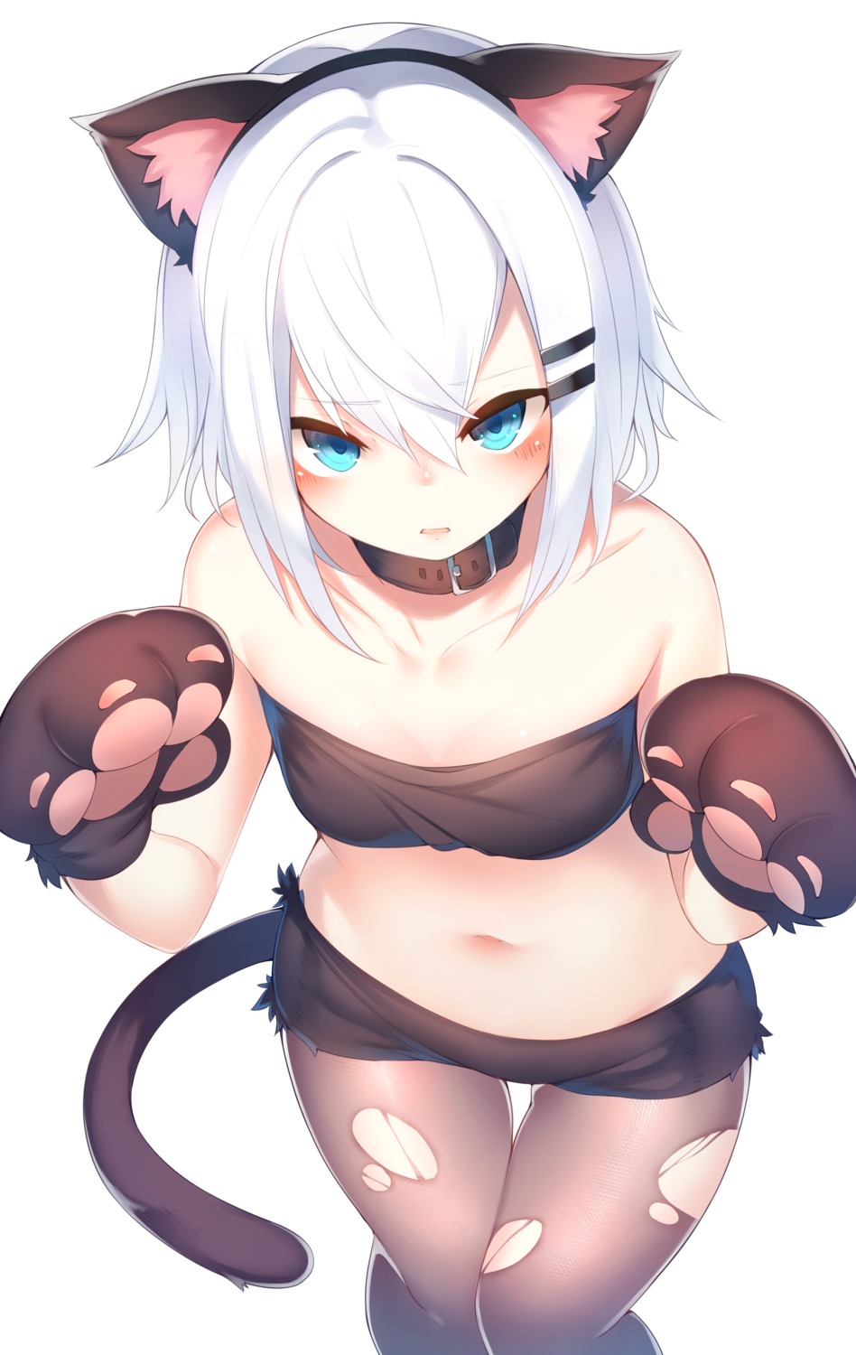 animal_ears nekomimi no_bra otokuyou pantyhose tail torn_clothes