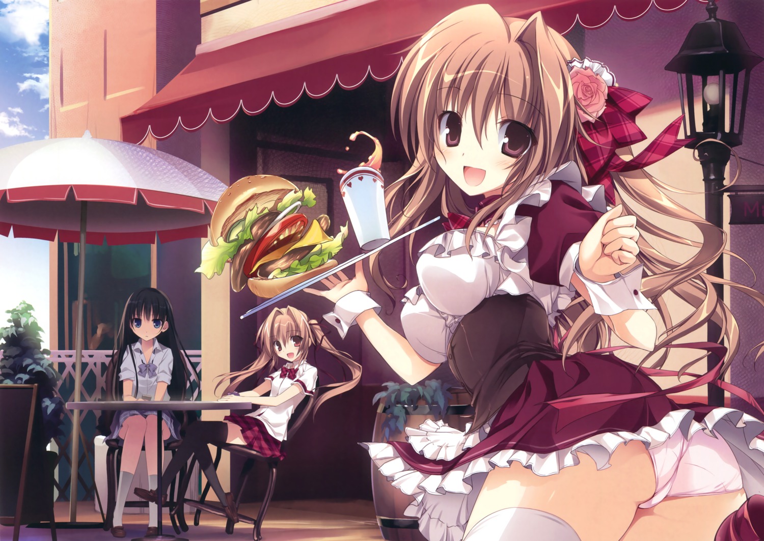 aomi_kanon aomi_maika ass fixed karory pantsu seifuku thighhighs tsukiishi_koyuki waitress