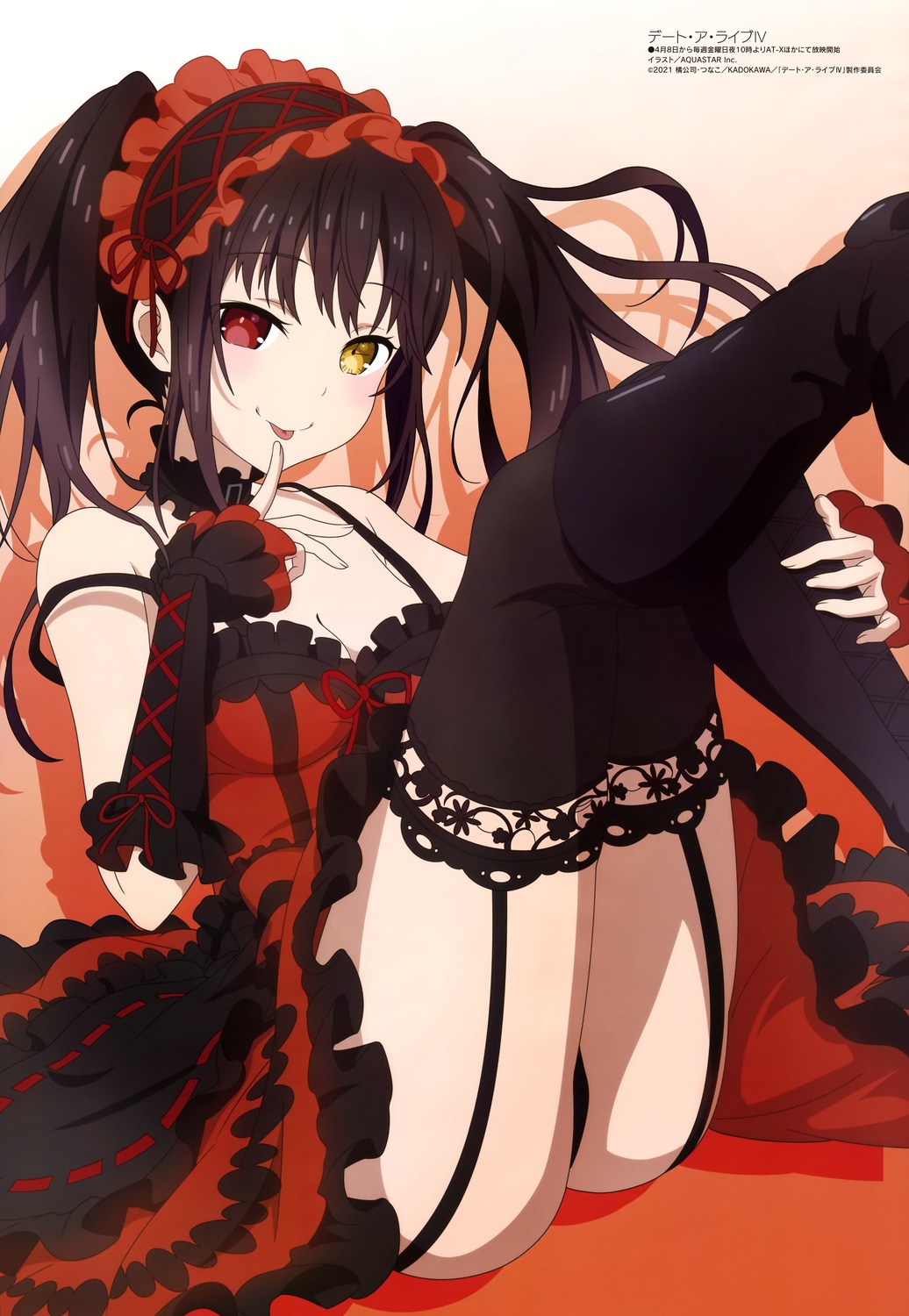 aquastar_inc. cleavage date_a_live dress gothic_lolita heterochromia lolita_fashion pantsu skirt_lift stockings thighhighs thong tokisaki_kurumi