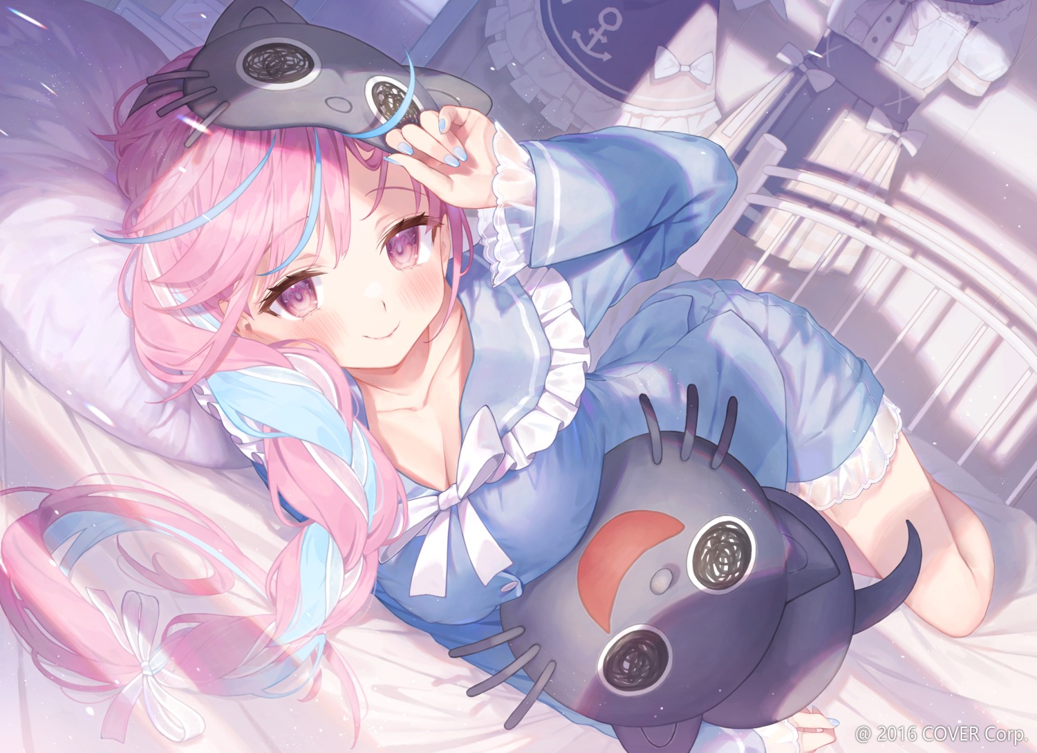 animal_ears cleavage hololive minato_aqua neko pajama rin31153336 tail