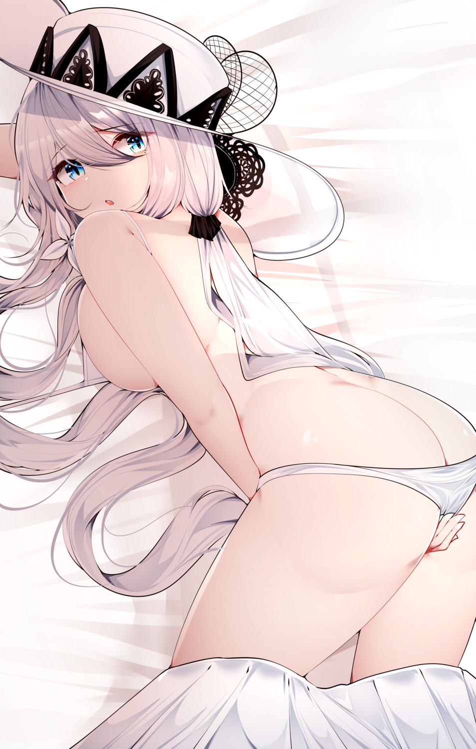 ass azur_lane bikini illustrious_(azur_lane) panty_pull samip swimsuits wardrobe_malfunction