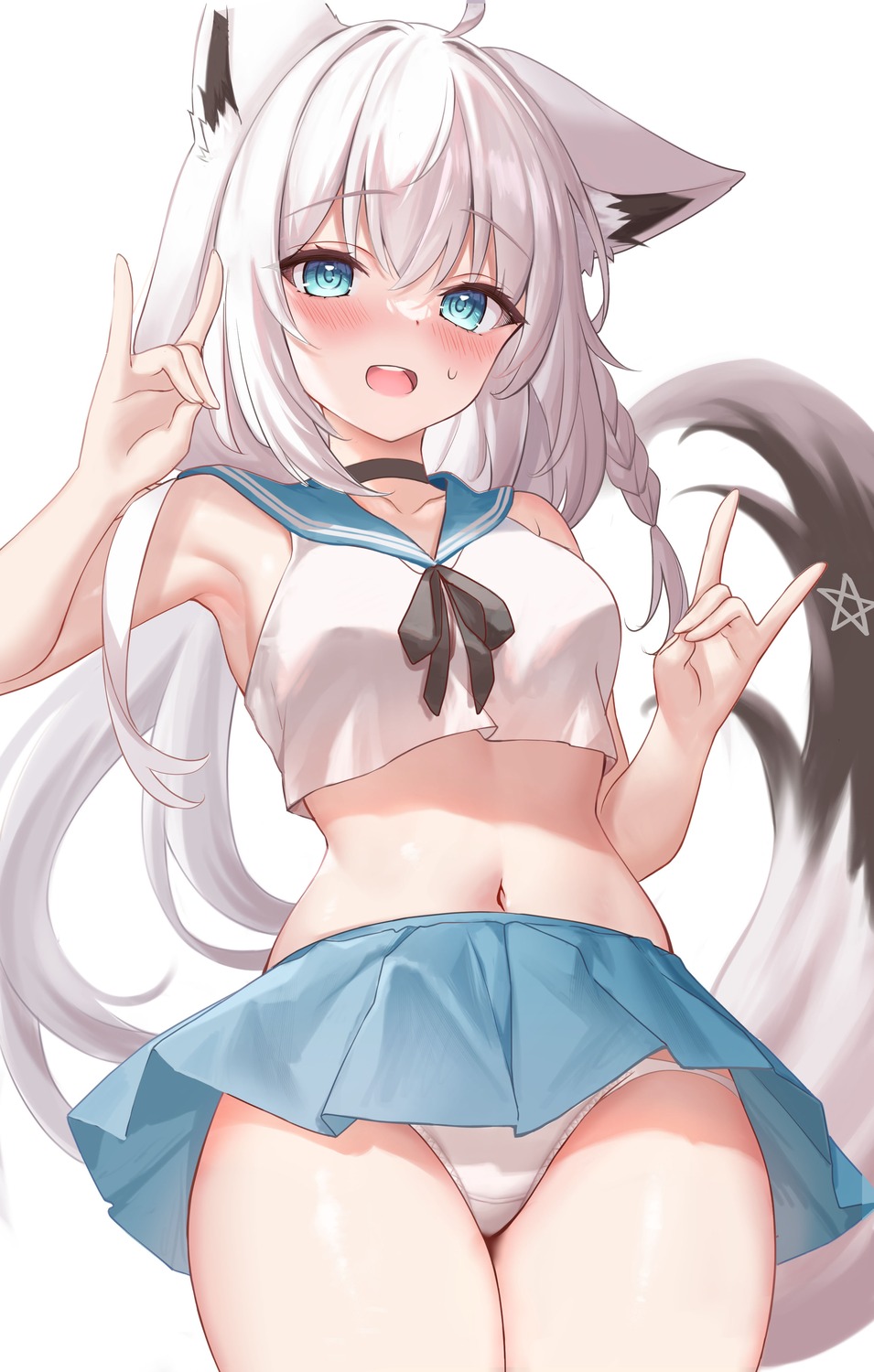 animal_ears hayasaka hololive hololive_gamers kitsune pantsu seifuku shirakami_fubuki skirt_lift tail