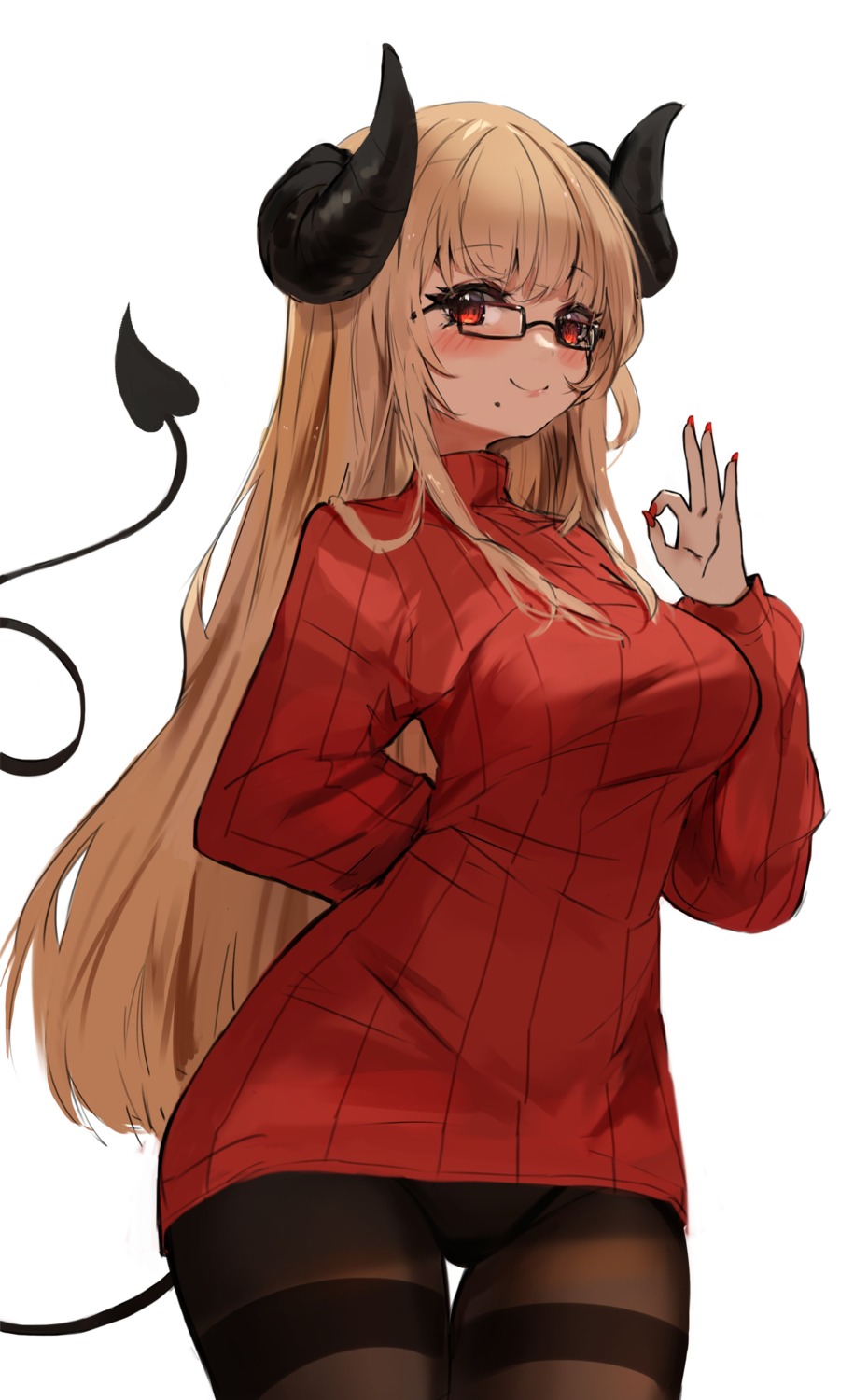 horns indie_virtual_youtuber megane orobou pantsu pantyhose sweater tail