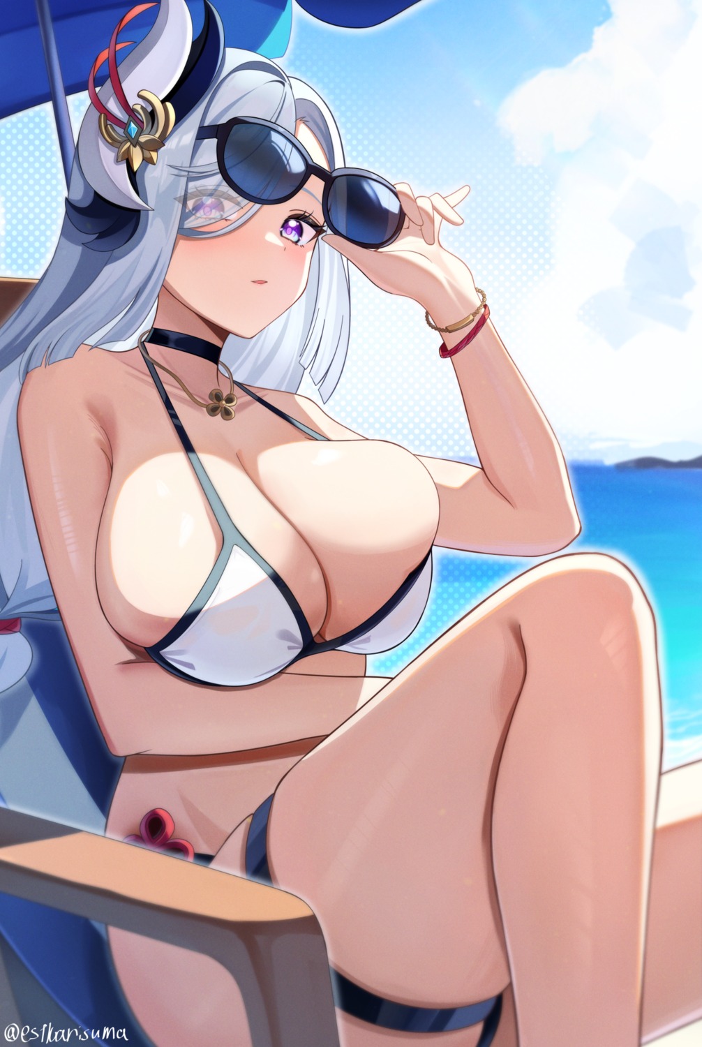 bikini garter genshin_impact kanno_esuto megane see_through shenhe swimsuits