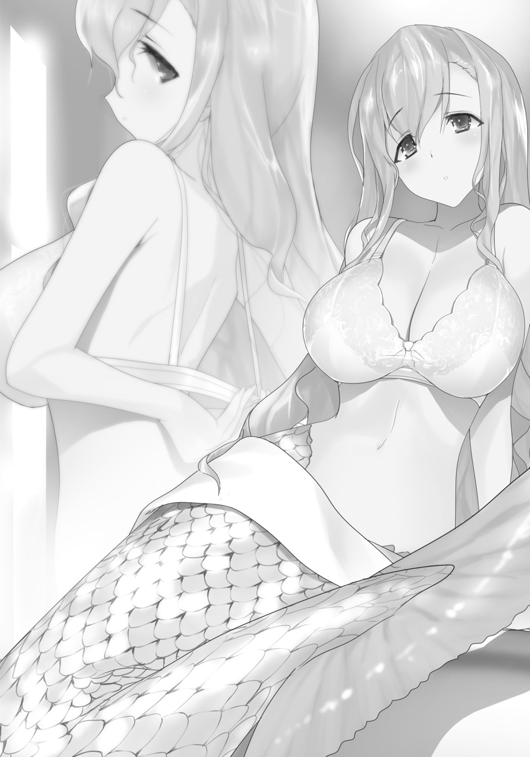 bra hima mermaid monochrome monster_girl