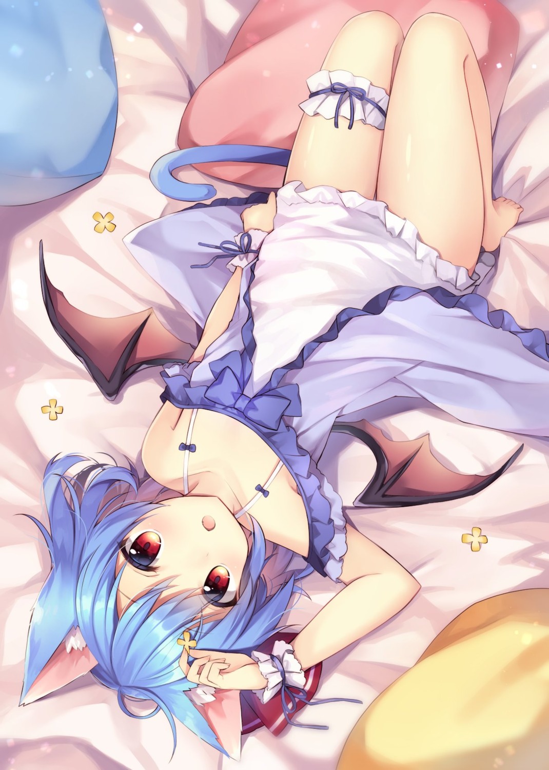 animal_ears garter nekomimi pajama remilia_scarlet ruhika skirt_lift tail touhou wings