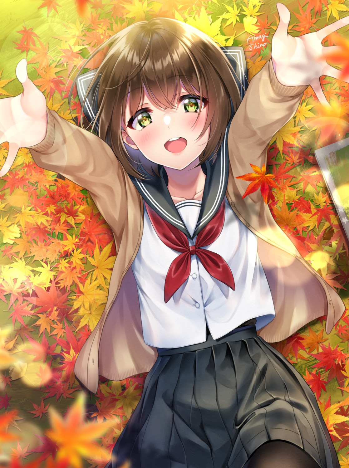 amagi_shino pantyhose seifuku skirt_lift sweater