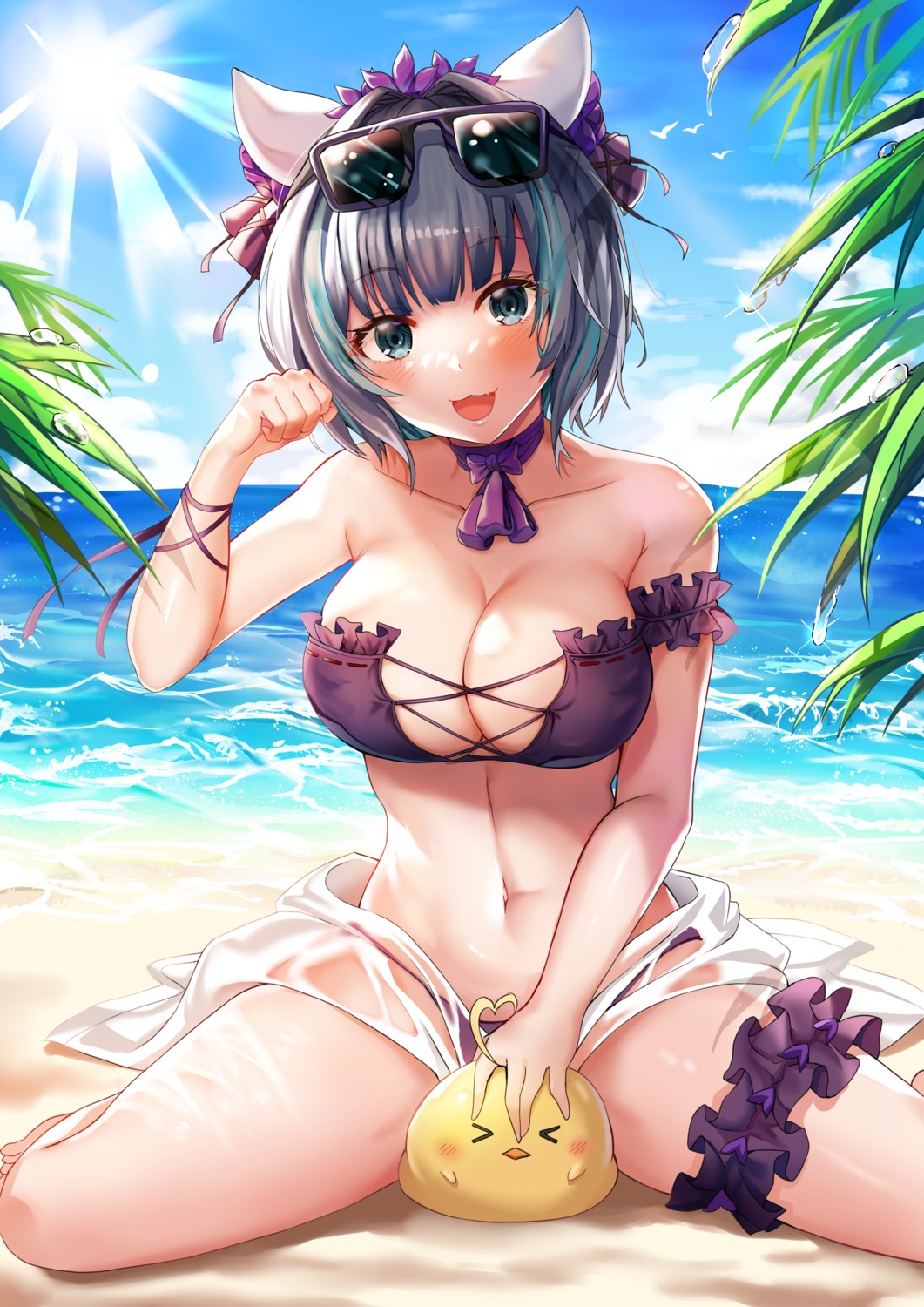 azur_lane bikini cheshire_(azur_lane) deogho_(liujinzy9854) garter manjuu_(azur_lane) megane see_through swimsuits