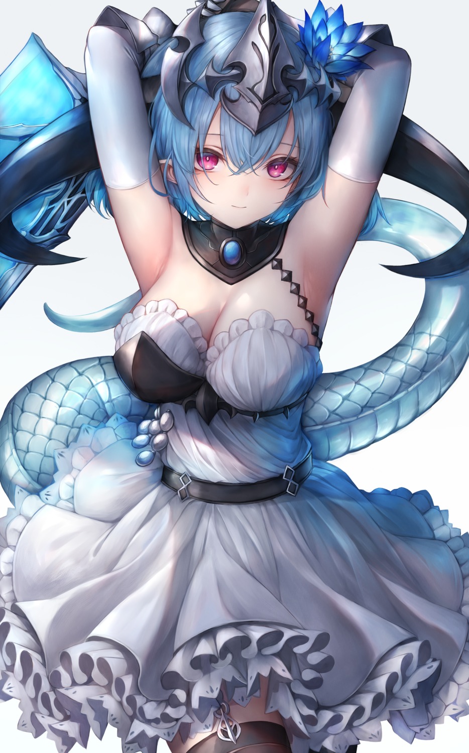 dress granblue_fantasy horns pointy_ears snm_(sunimi) stockings tail thighhighs whitefrost_dragonewt_filene