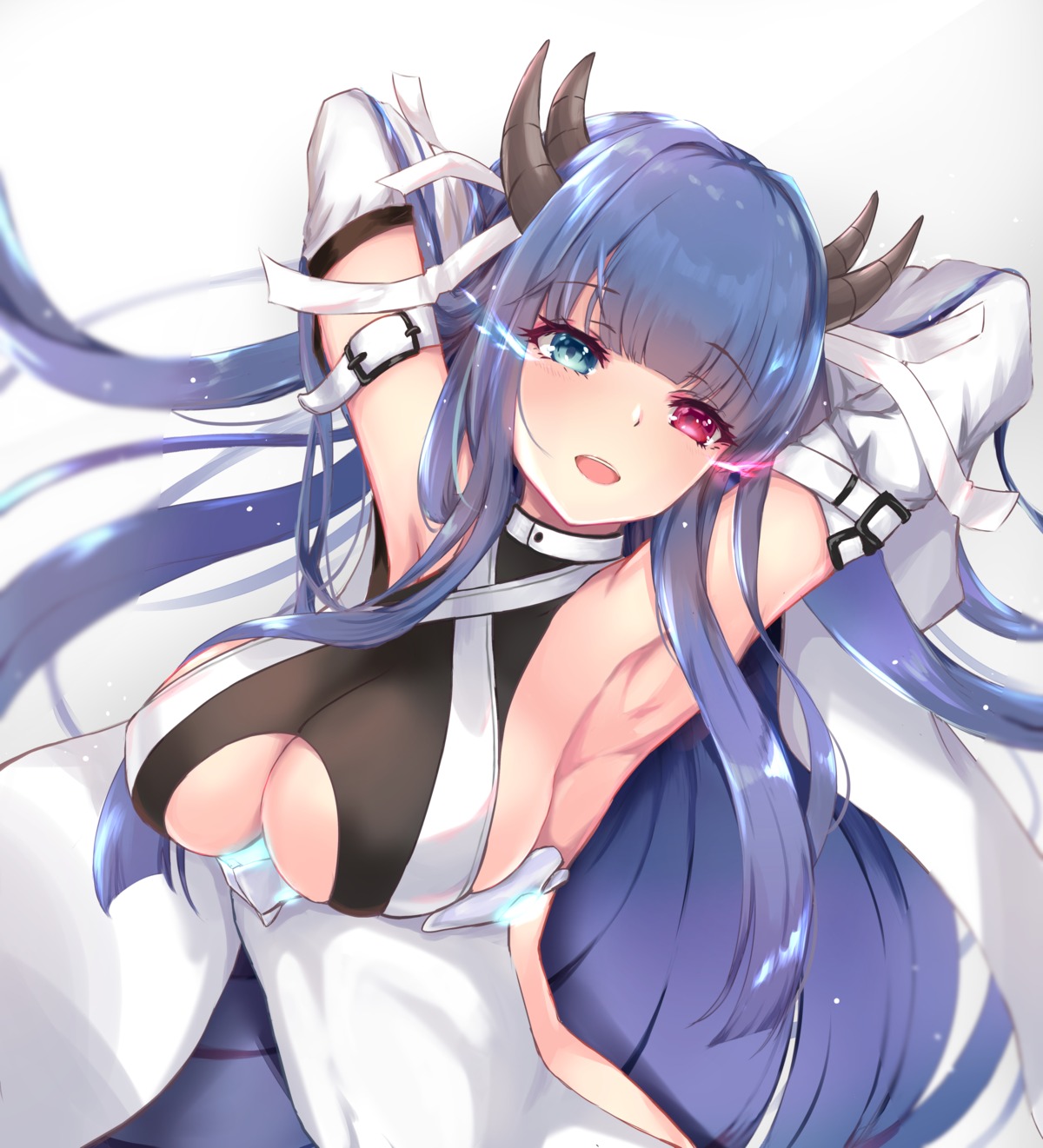 azur_lane habu_rin heterochromia horns ibuki_(azur_lane) japanese_clothes no_bra