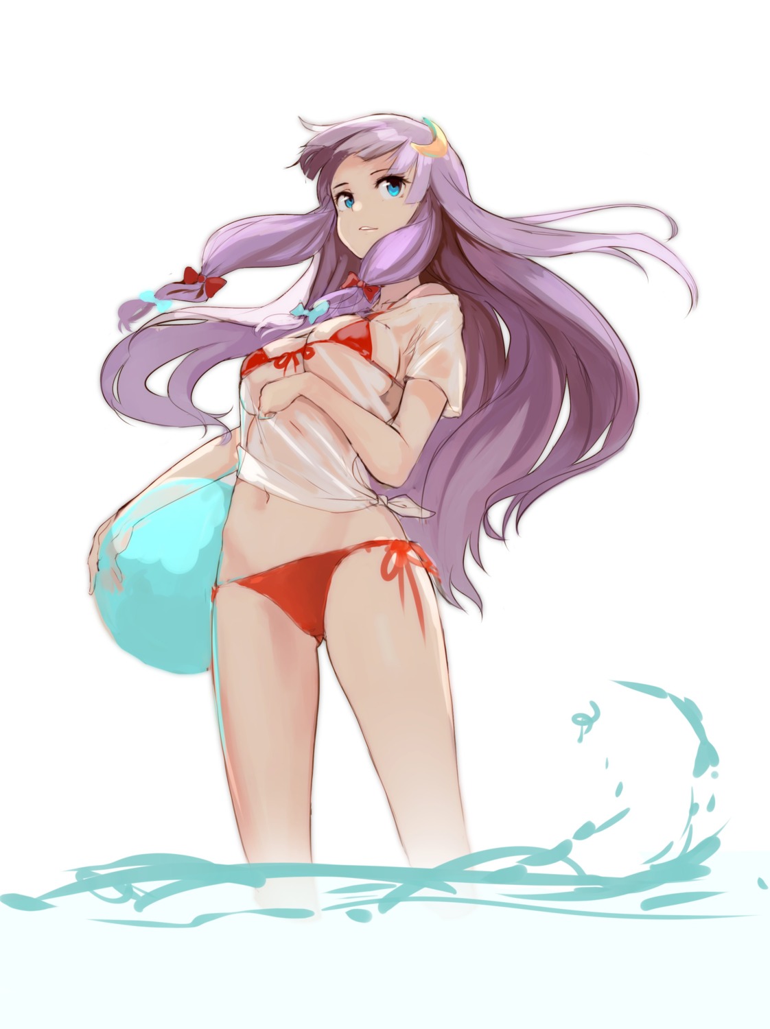 bikini lumo_1121 patchouli_knowledge see_through swimsuits touhou wet