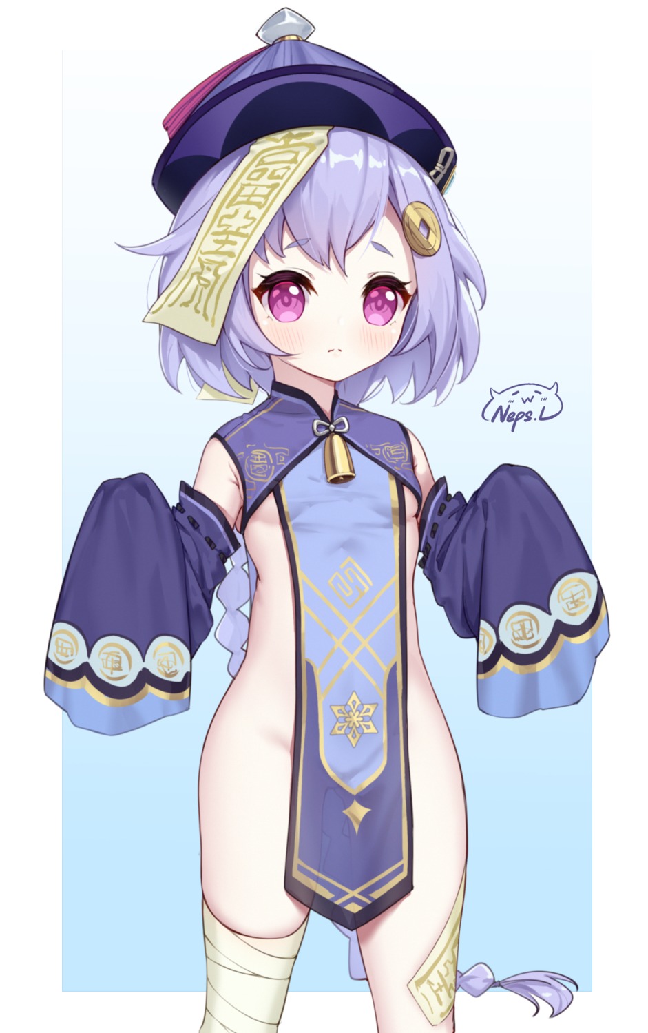 asian_clothes bandages genshin_impact loli neps-l no_bra nopan qiqi see_through