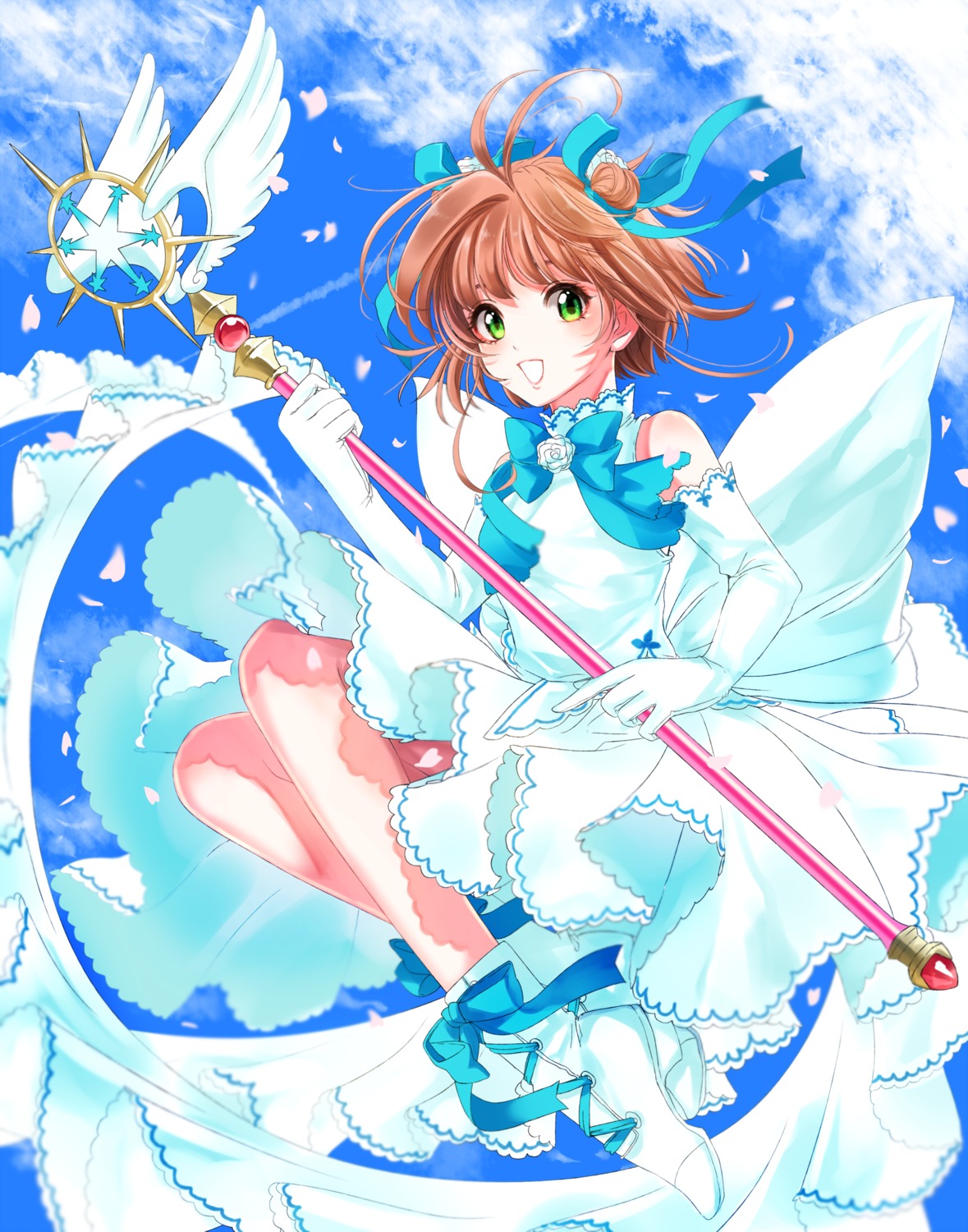 card_captor_sakura dress kinomoto_sakura kisumi_rei skirt_lift weapon wings