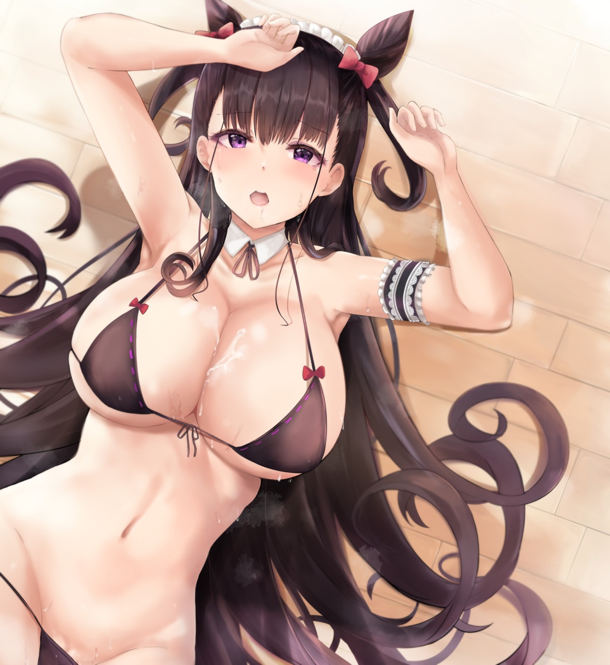 bikini cum fate/grand_order murasaki_shikibu_(fate) neneru panty_pull swimsuits