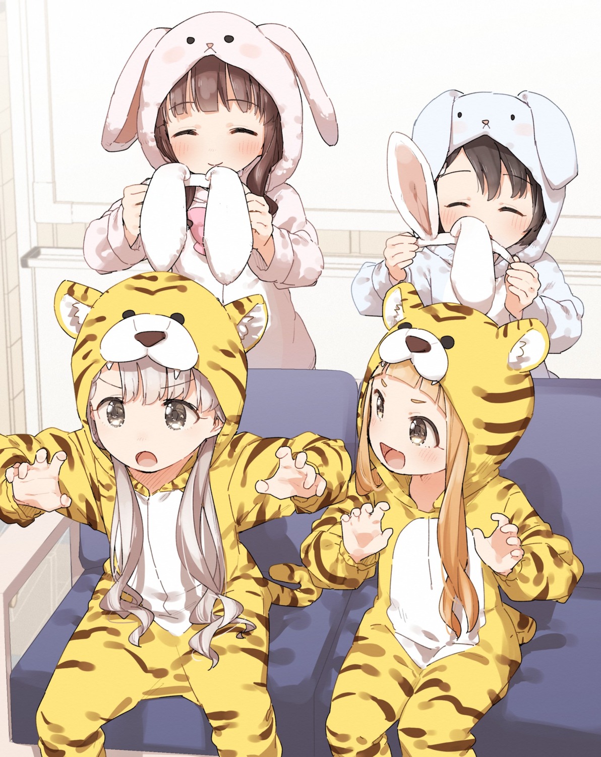 animal_ears bunny_ears hisakawa_nagi ichihara_nina kusaka_shi ogata_chieri pajama sasaki_chie tail the_idolm@ster the_idolm@ster_cinderella_girls the_idolm@ster_cinderella_girls_u149