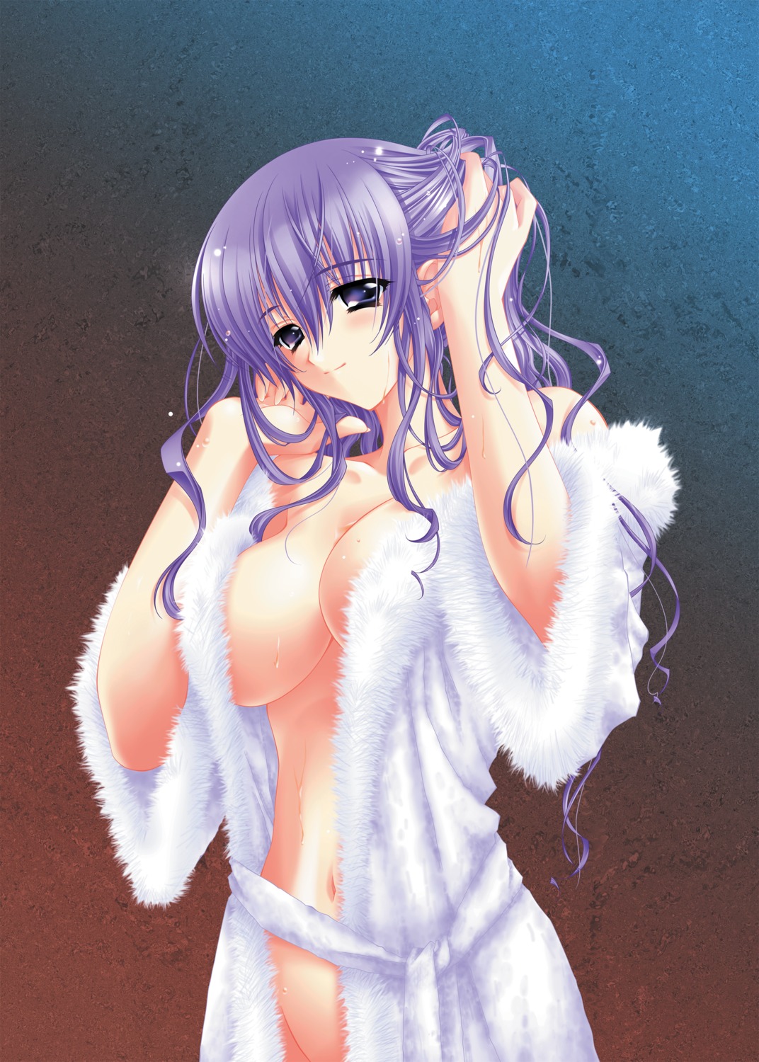 carnelian cleavage no_bra nopan open_shirt robe wet