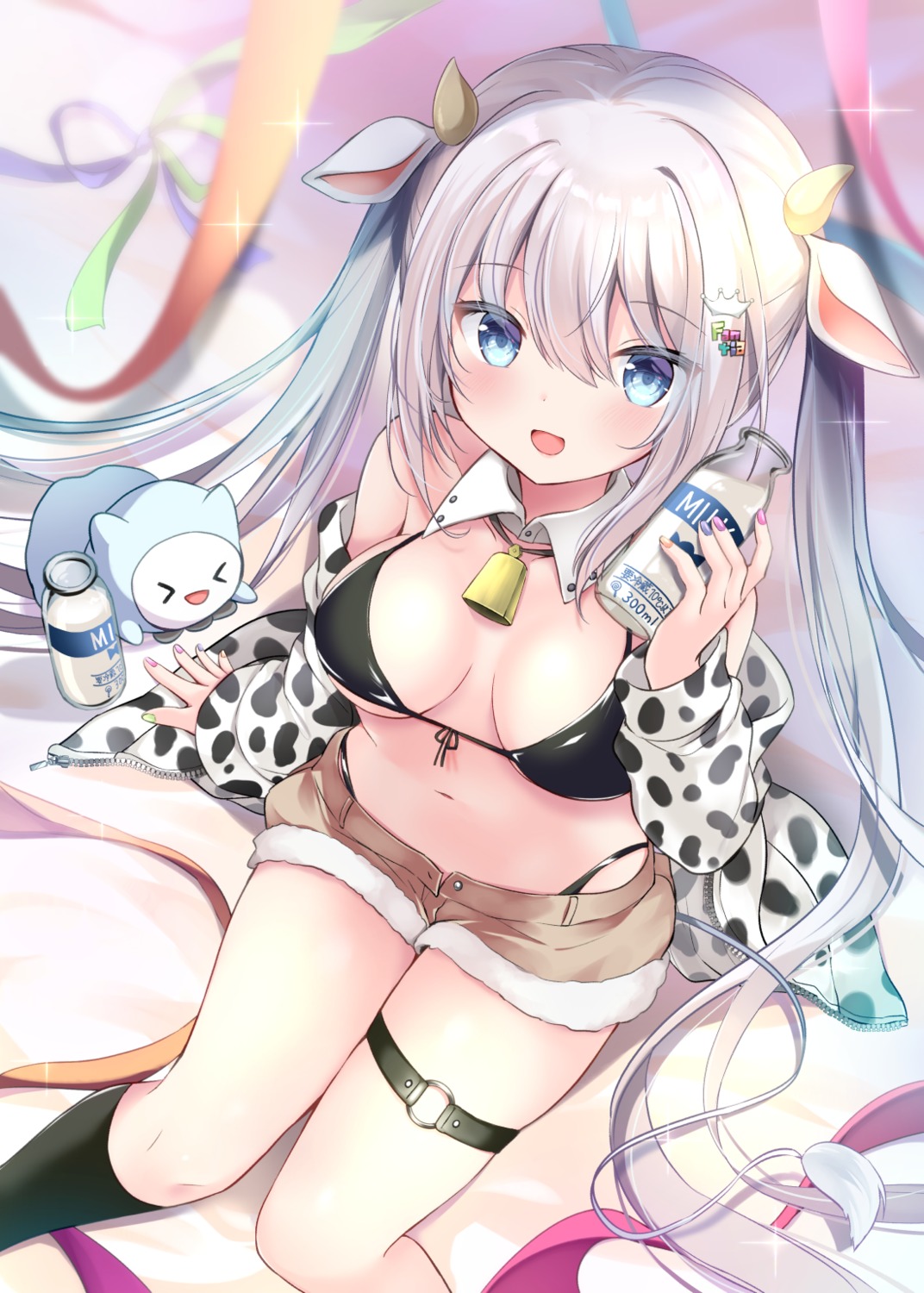 animal_ears bikini garter horns open_shirt swimsuits tail yuimisu