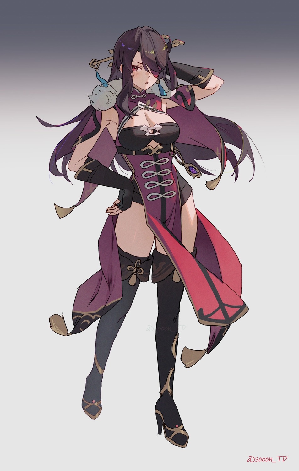 beidou eyepatch genshin_impact sooon thighhighs