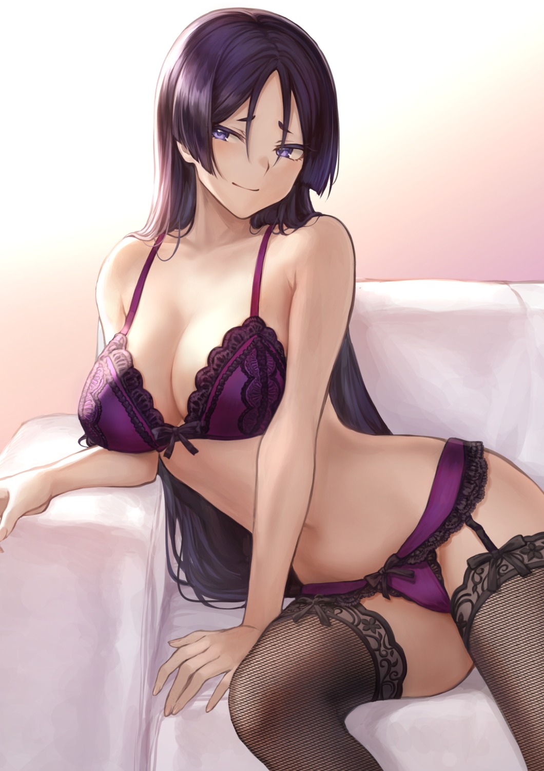 bra cleavage fate/grand_order fishnets mashu_(003) minamoto_no_raikou_(fate/grand_order) pantsu stockings thighhighs