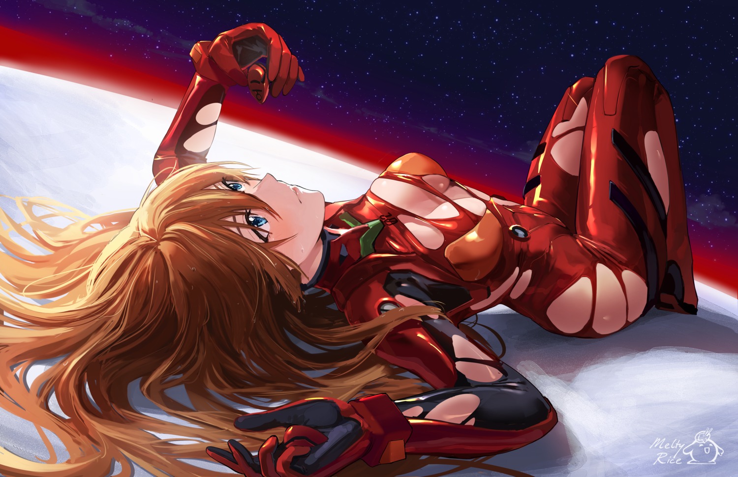 bodysuit meltyrice neon_genesis_evangelion no_bra souryuu_asuka_langley torn_clothes