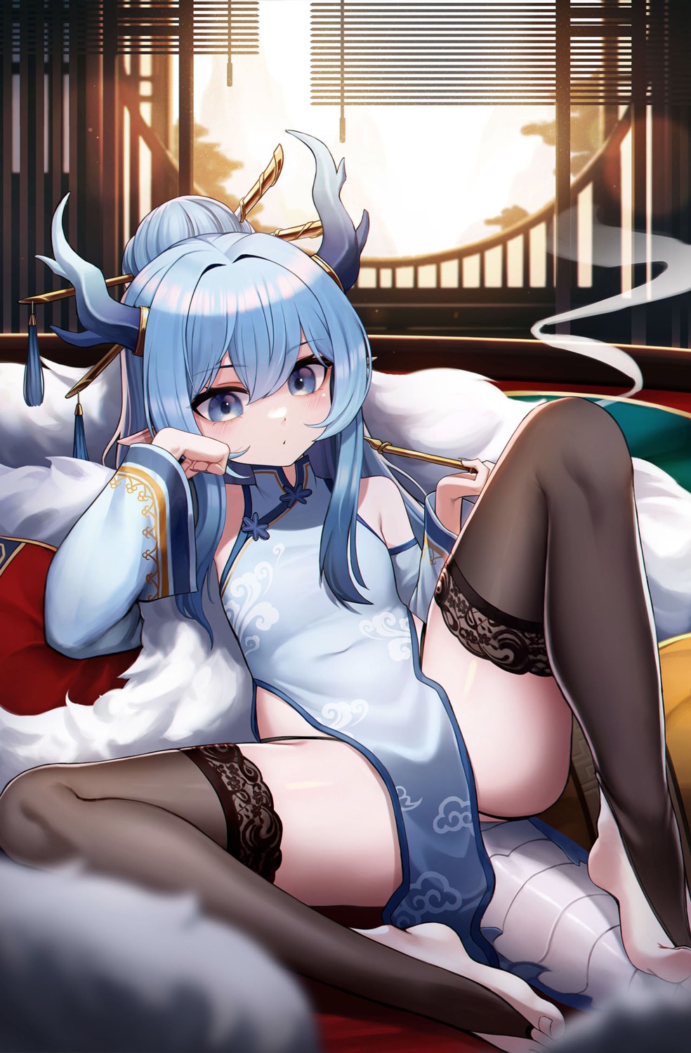 chinadress horns loli pointy_ears tail thighhighs ukoo_(kv7863)
