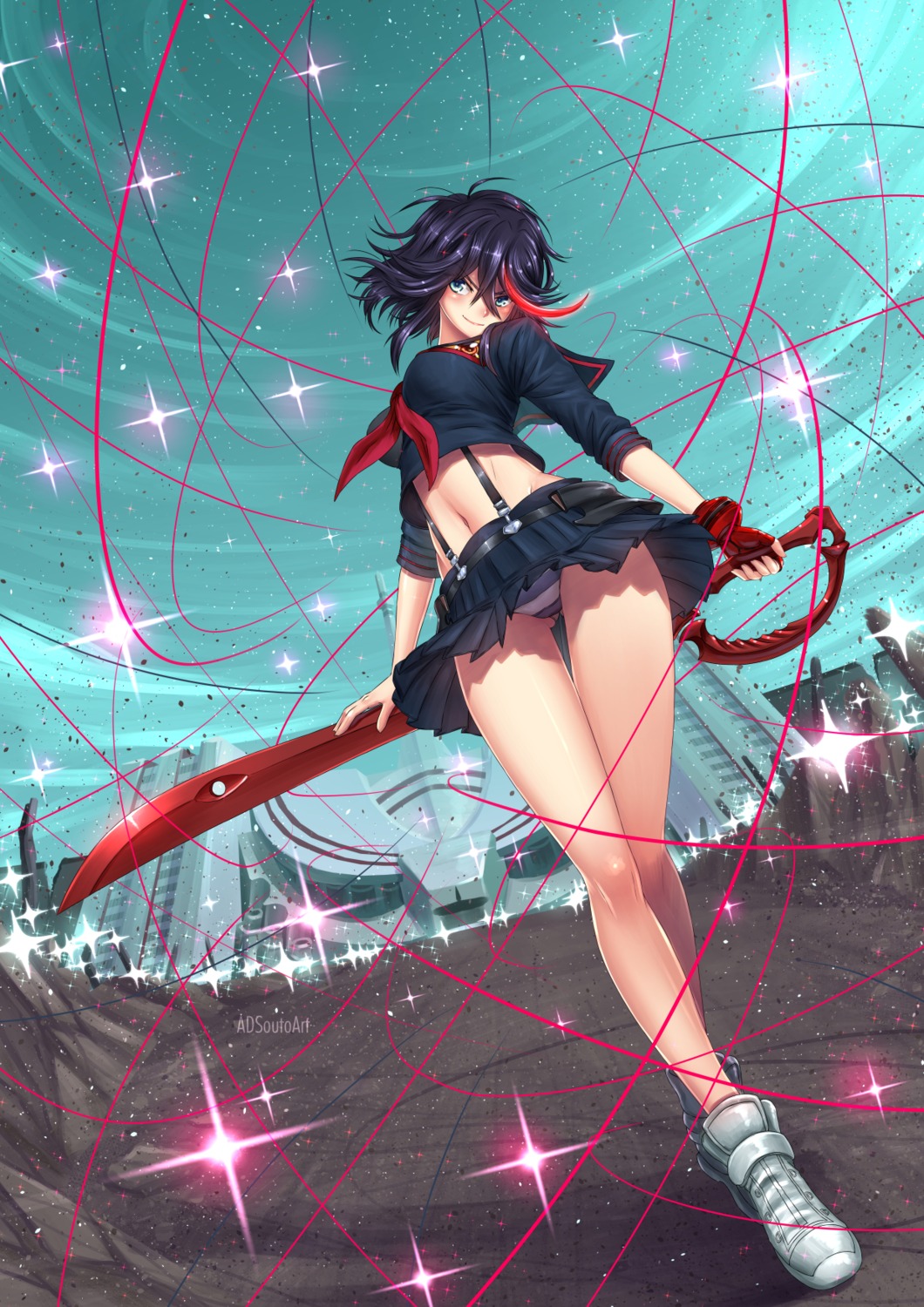 adsouto kill_la_kill matoi_ryuuko pantsu seifuku shimapan sword